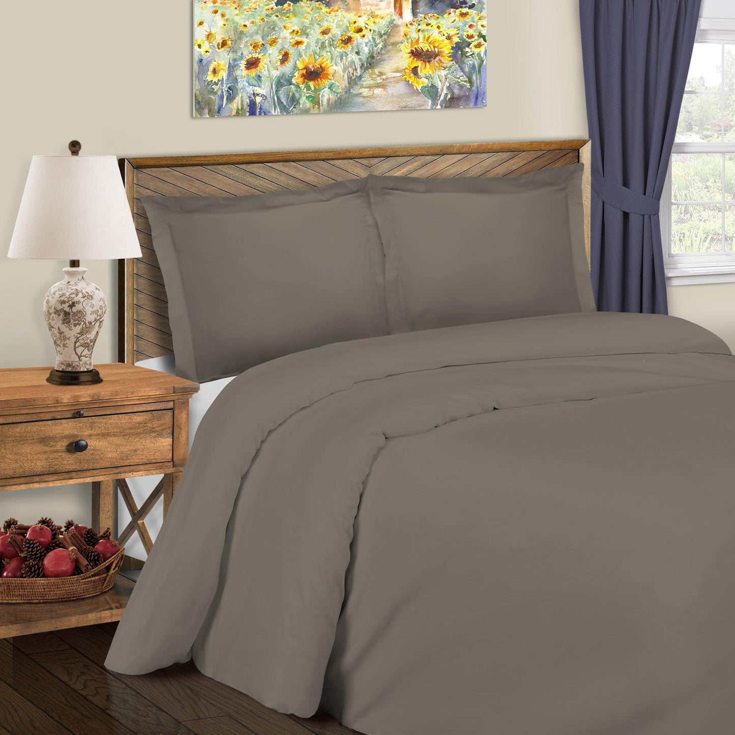 Superior Solid Cotton Blend Duvet Cover Set - Grey
