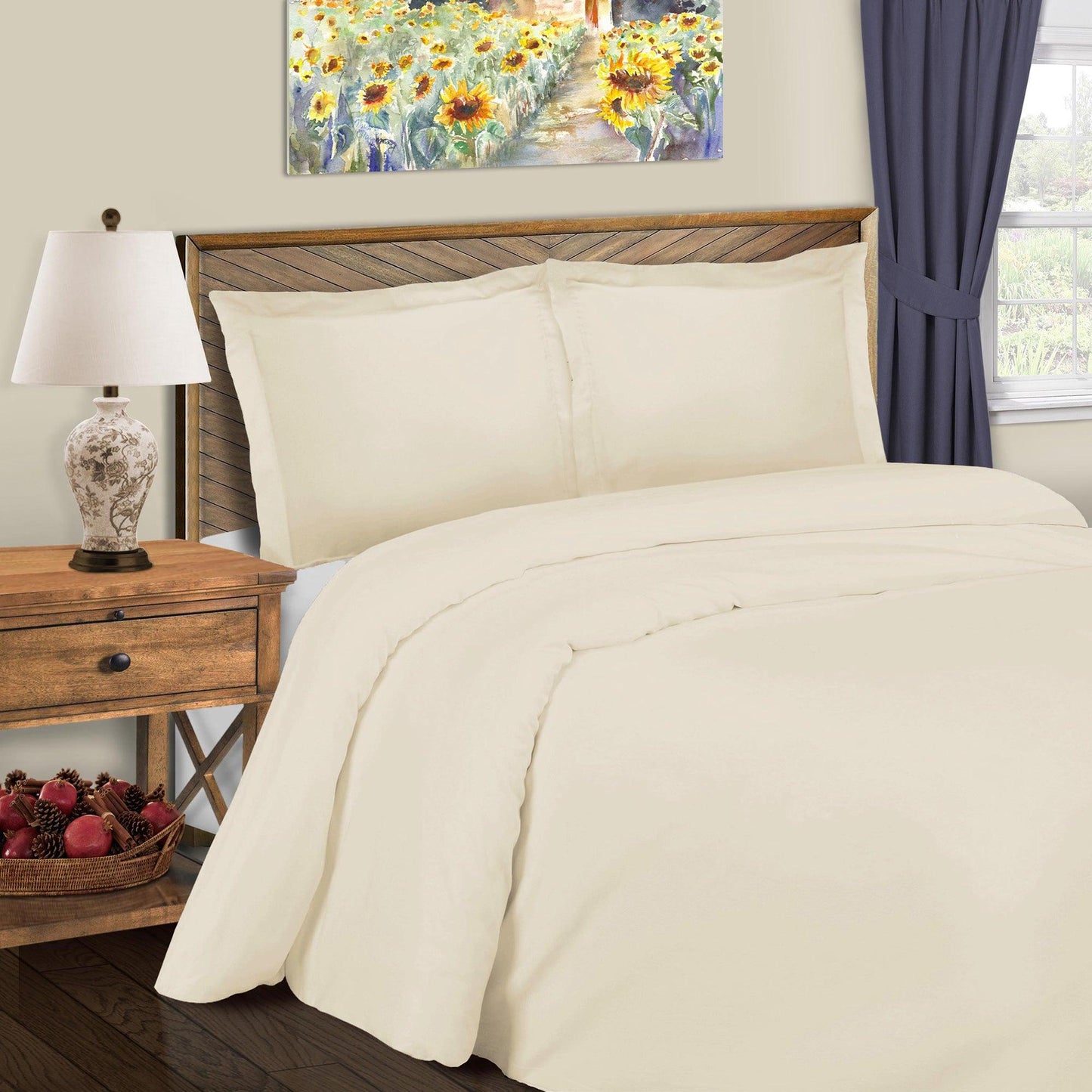 Superior Solid Cotton Blend Duvet Cover Set - Ivory