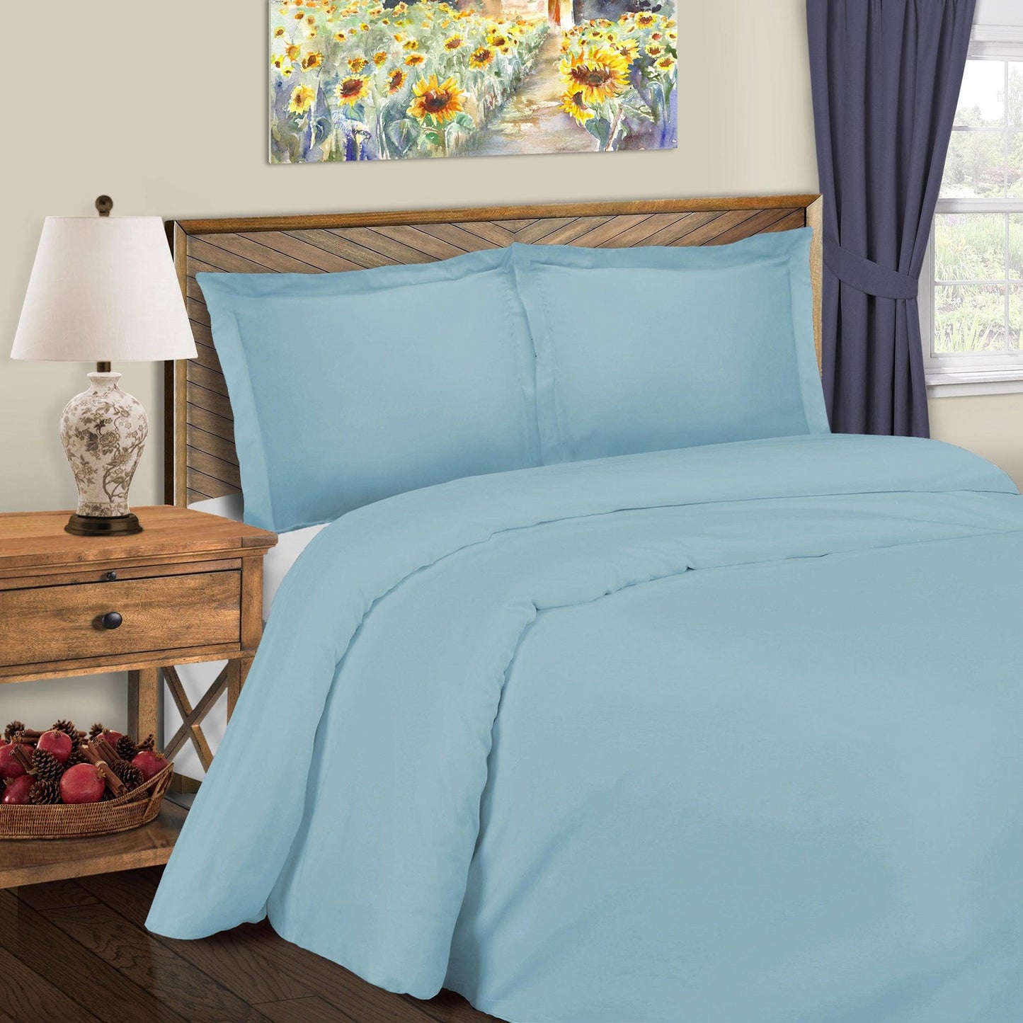 Superior Solid Cotton Blend Duvet Cover Set - Light Blue