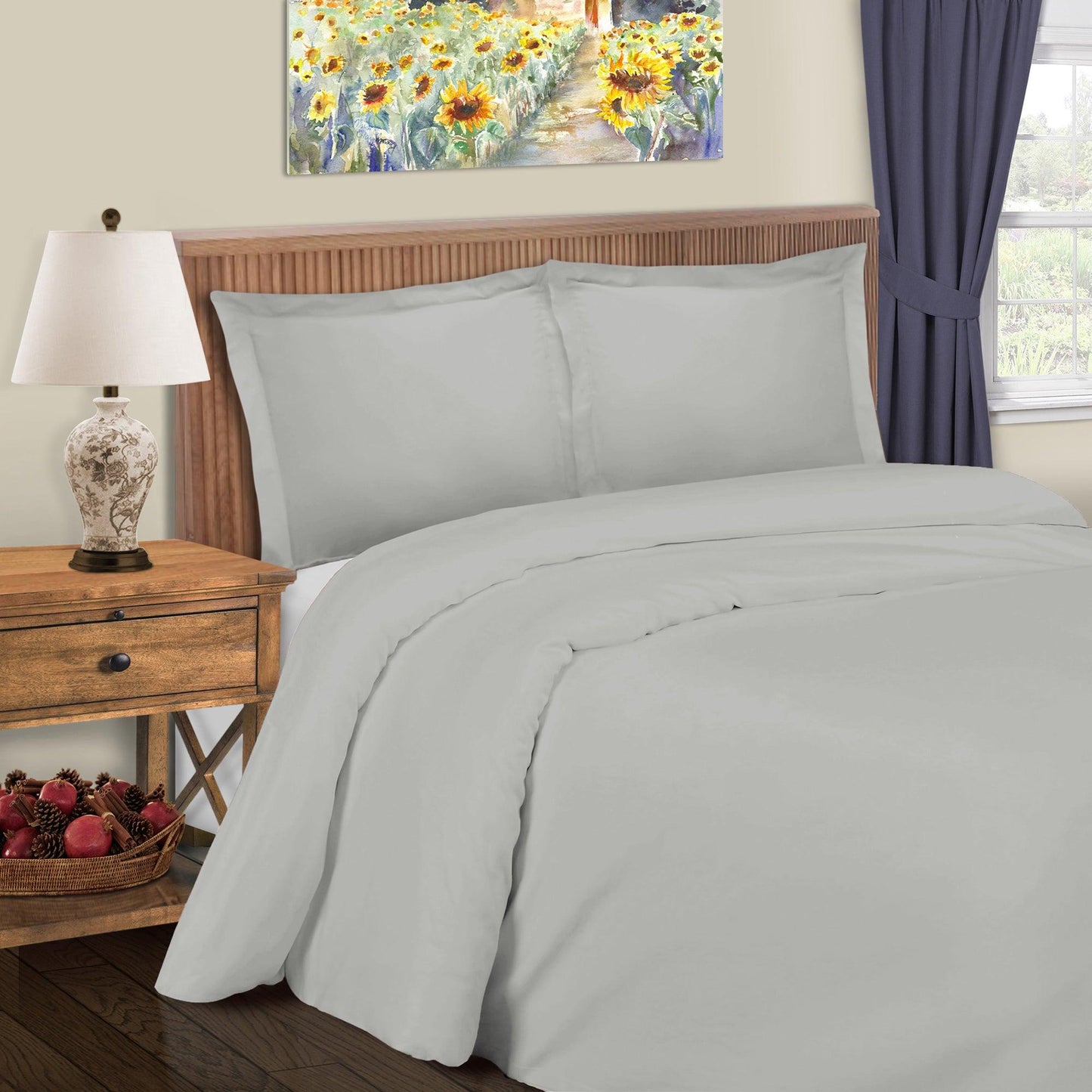 Superior Solid Cotton Blend Duvet Cover Set - Platinum