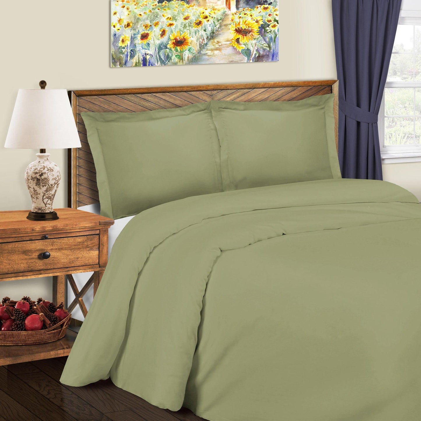 Superior Solid Cotton Blend Duvet Cover Set - Sage