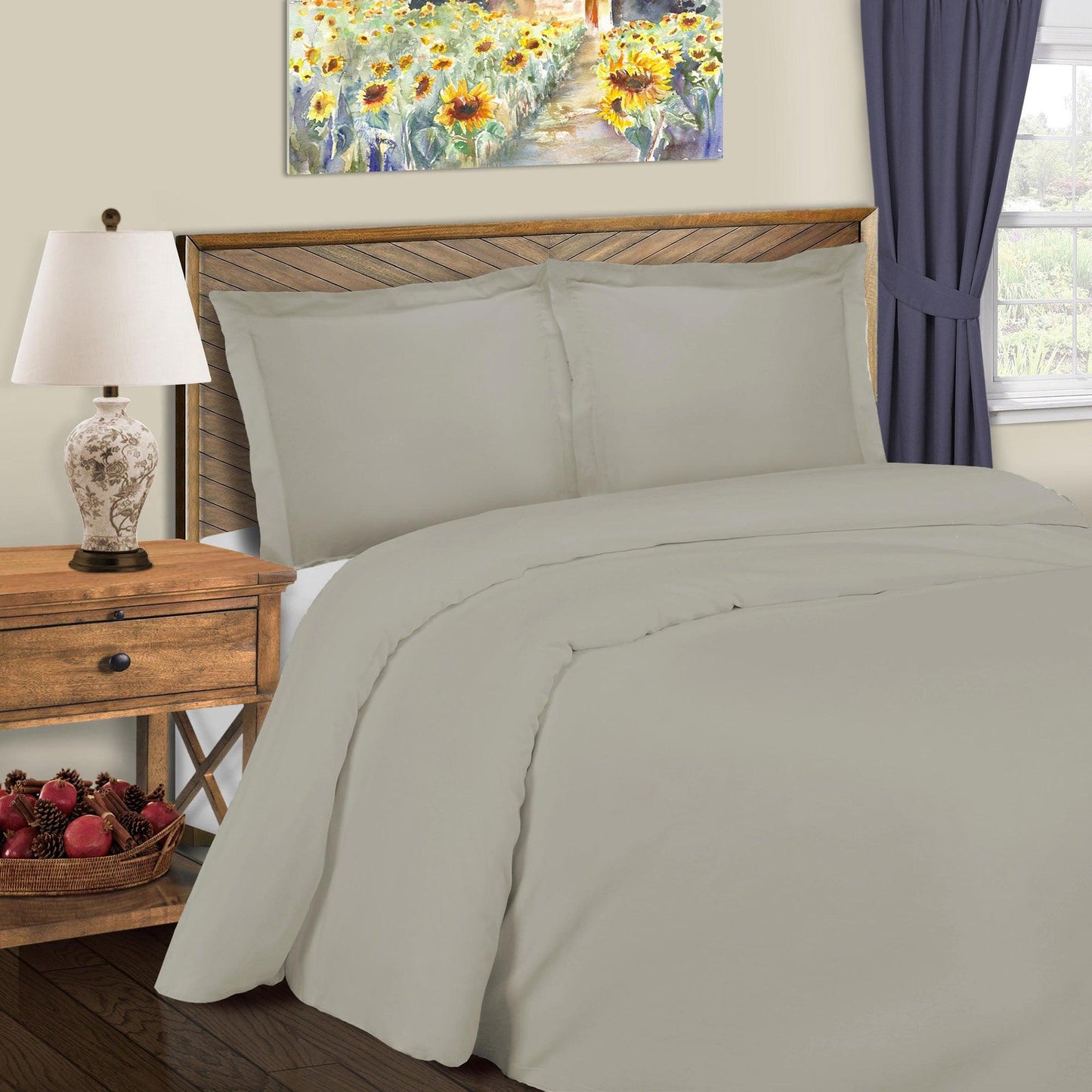 Superior Solid Cotton Blend Duvet Cover Set - Stone