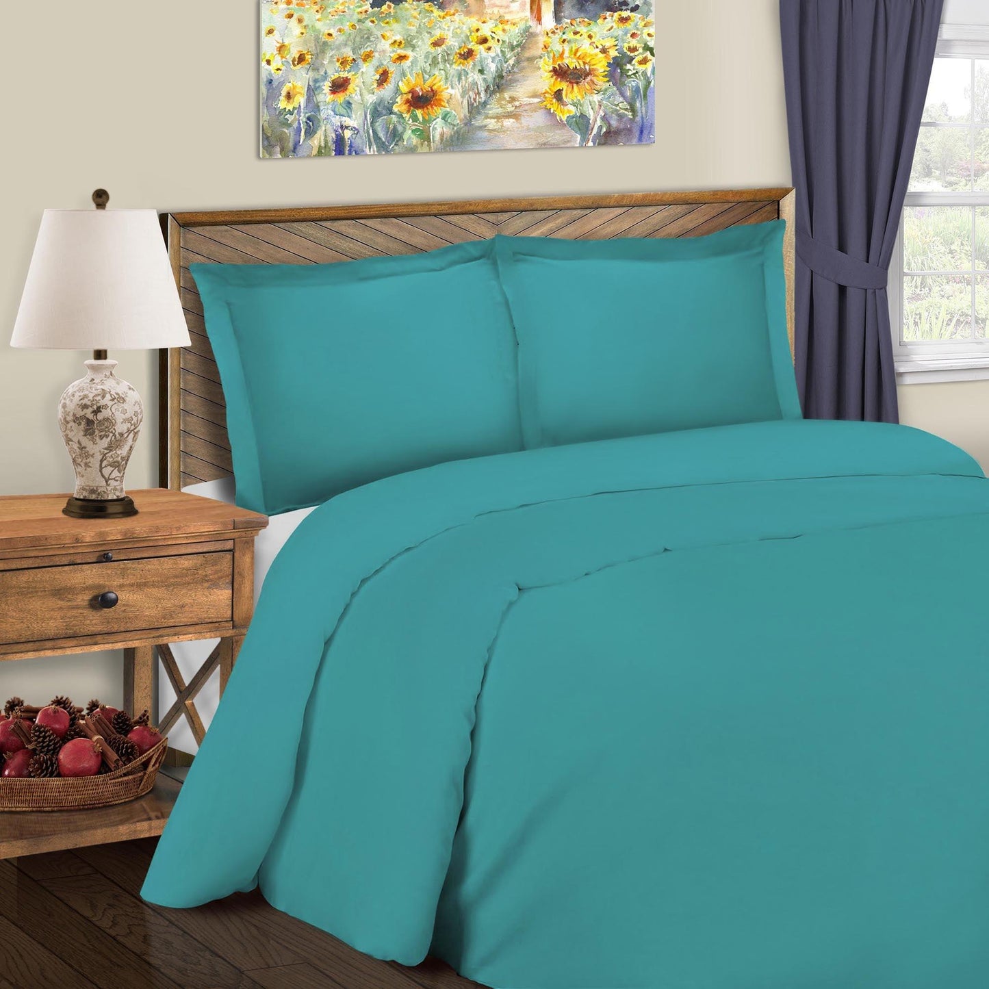 Superior Solid Cotton Blend Duvet Cover Set - Teal
