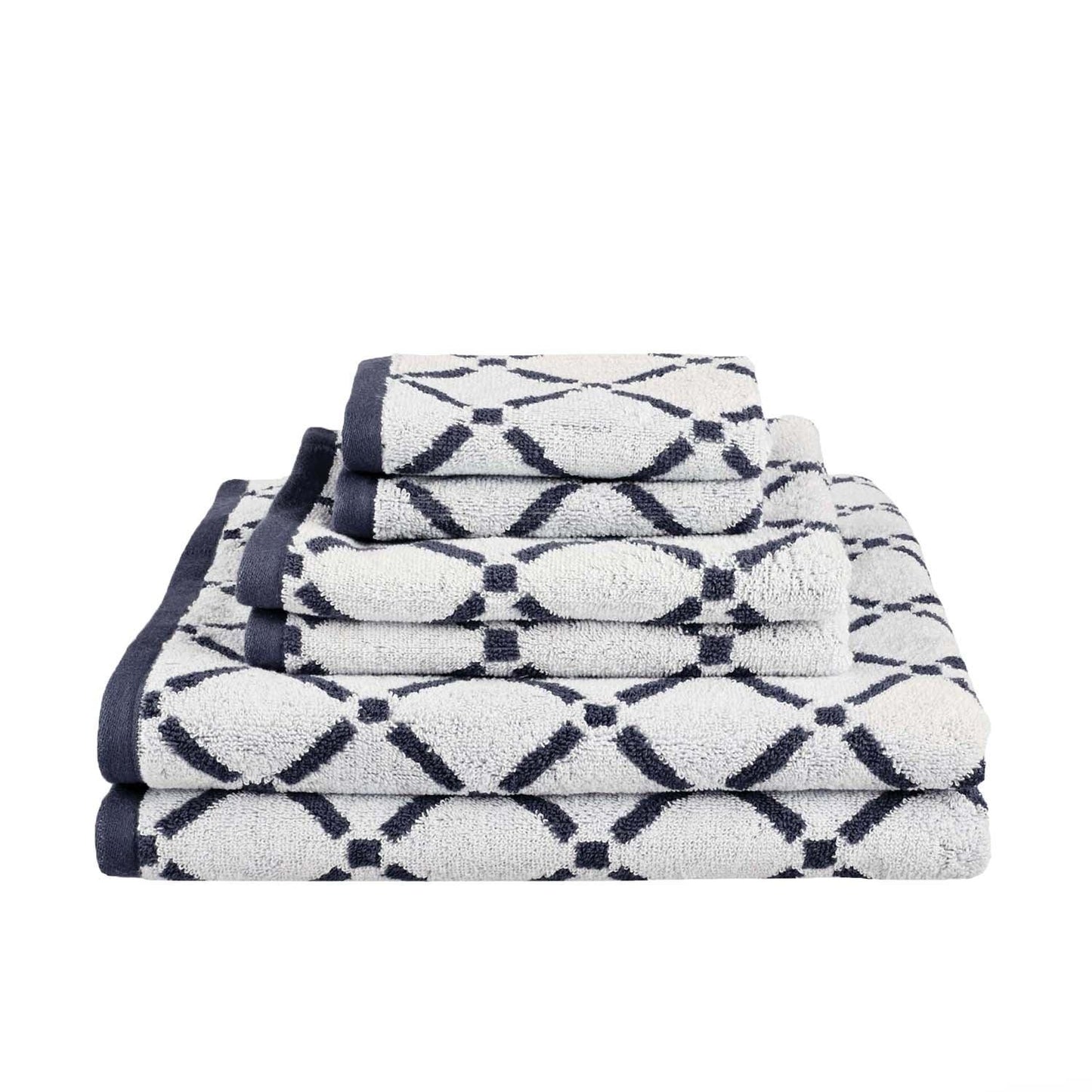 Reversible Diamond Cotton 6-Piece Bath Towel Set - Charcoal/White