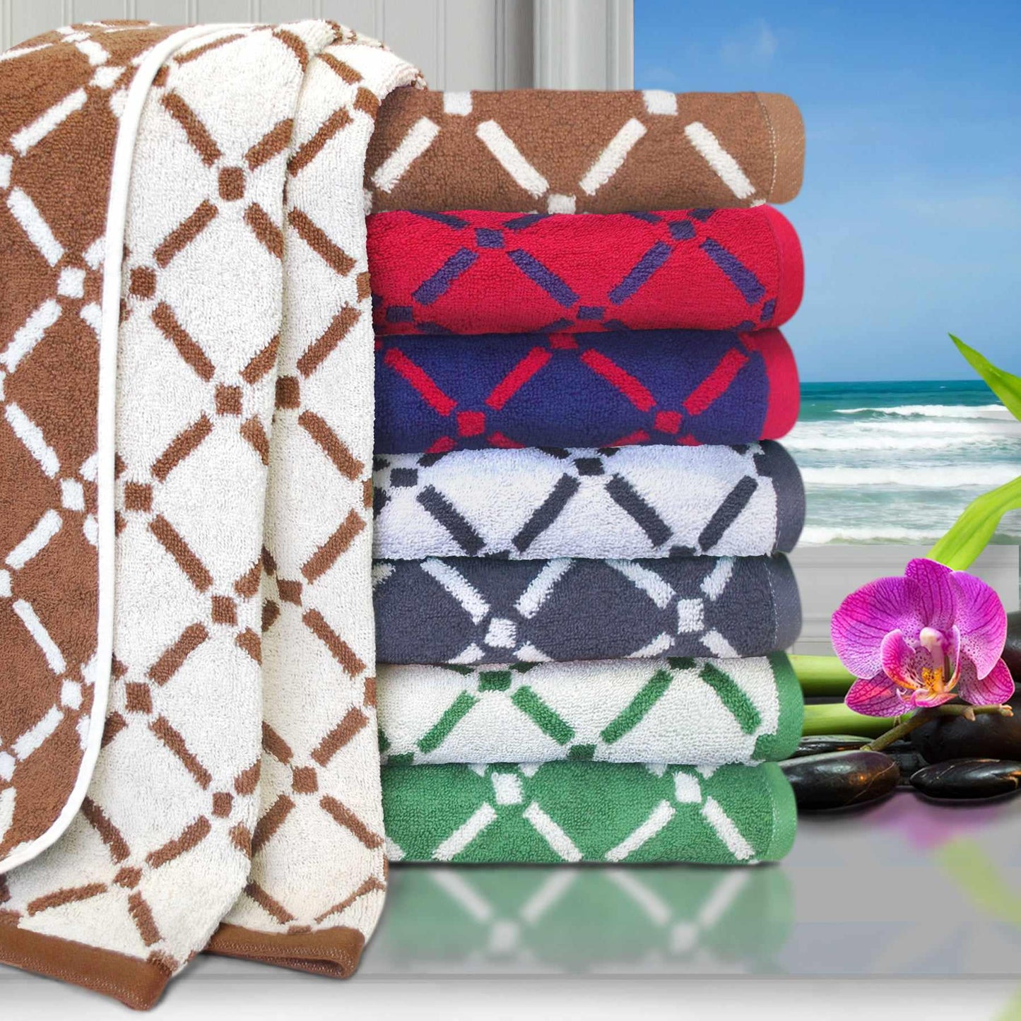 Reversible Diamond Cotton 2-Piece Bath Towel Set - Chocolate/Cream
