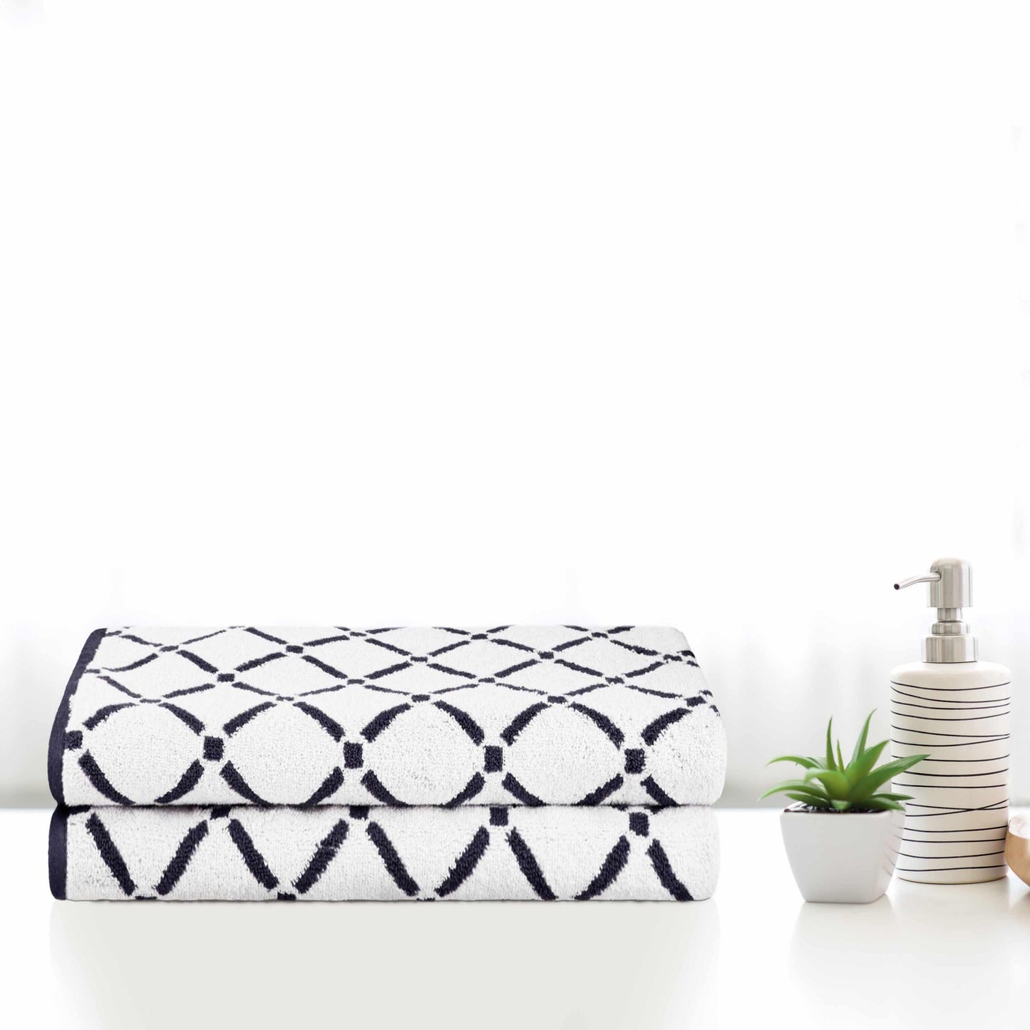 Reversible Diamond Cotton 2-Piece Bath Towel Set - Charcoal/White