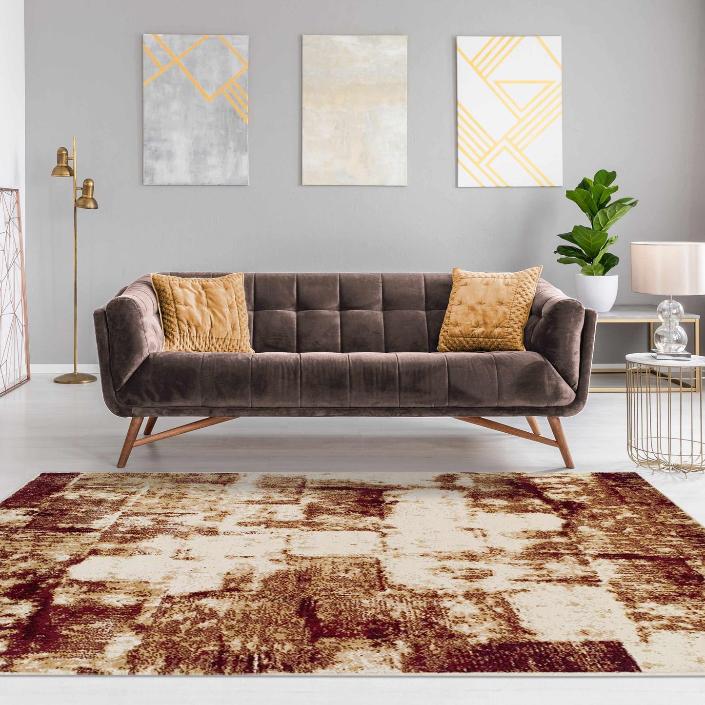 Distressed Abstract Geometric Industrial Area Rug
