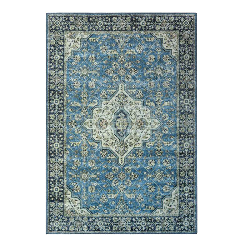 Classic Damask Medallion Border Washable Indoor Area Rug or Runner