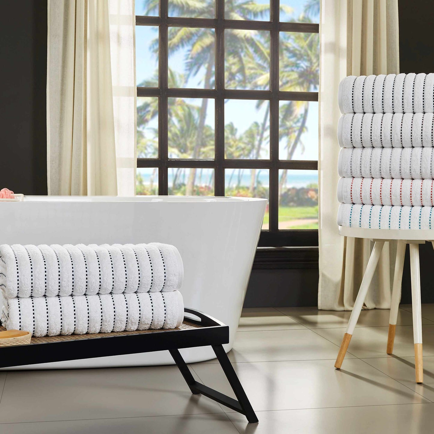 Traditional Organic Wave 650 GSM 8- Pieces Bath Sheet Set - Navy Blue