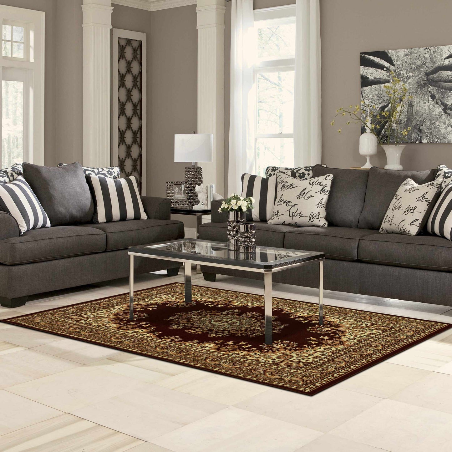 Superior Prescott Baroque Medallion Oriental Area Rug - Coffee