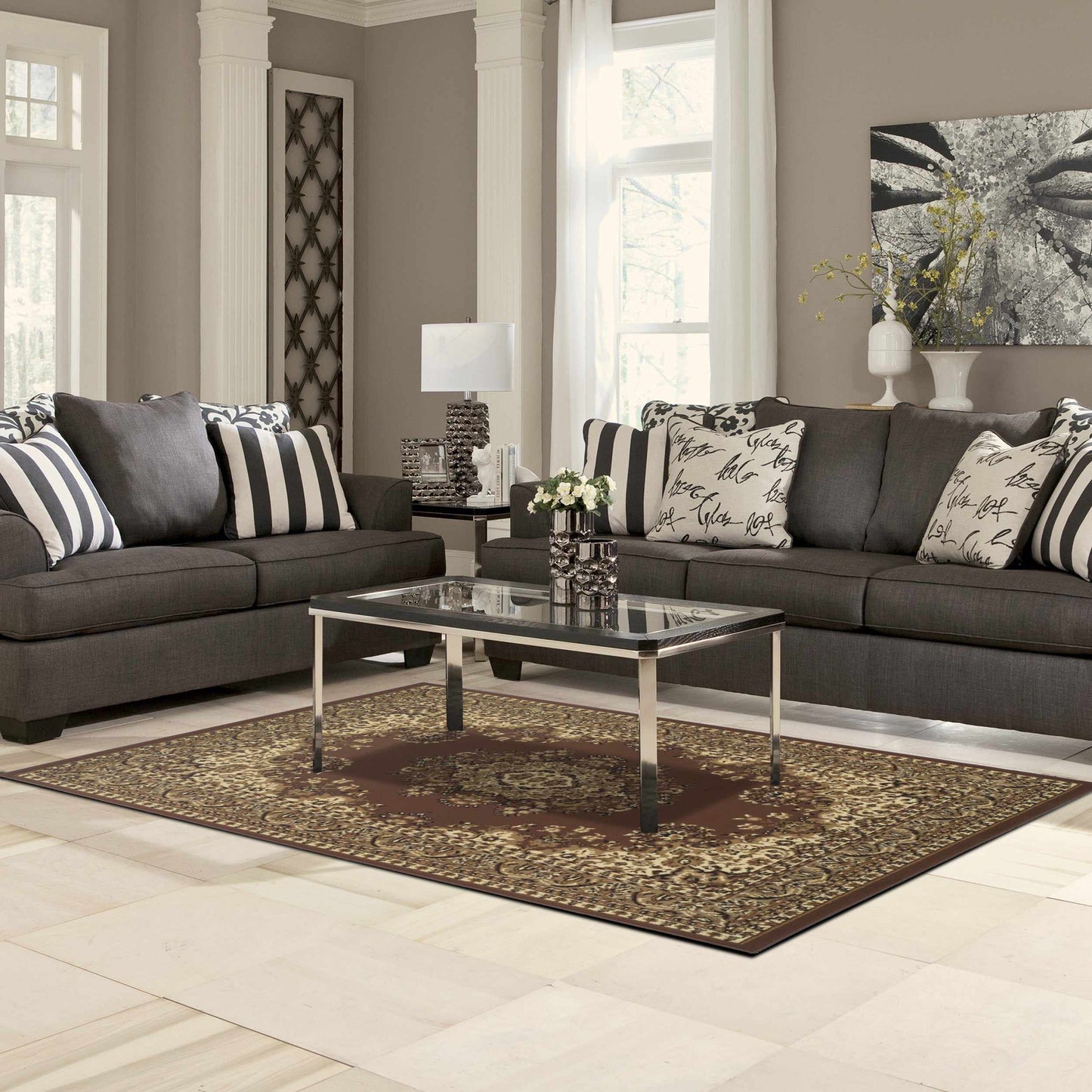 Superior Prescott Baroque Medallion Oriental Area Rug - Toffee