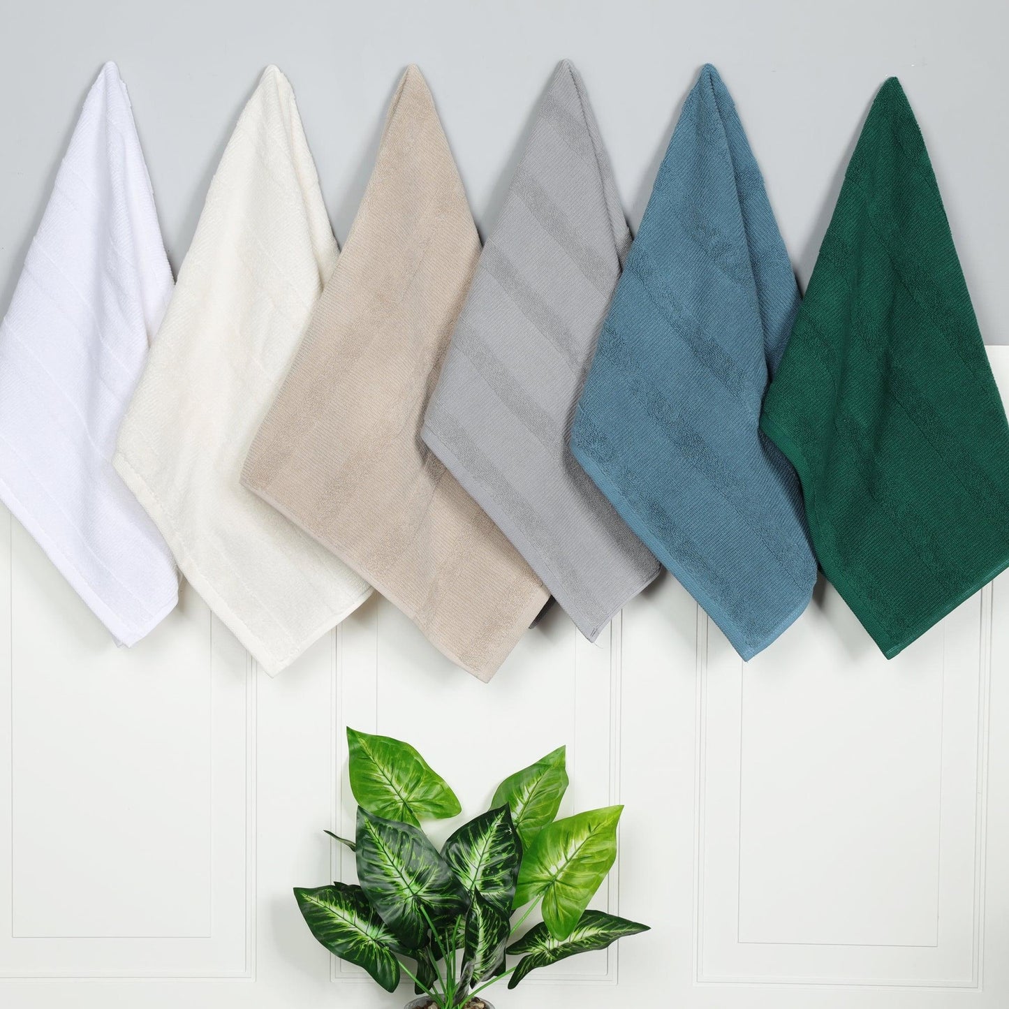 Ribbed Cotton Medium Weight 6 Piece Bath Towel Set - White