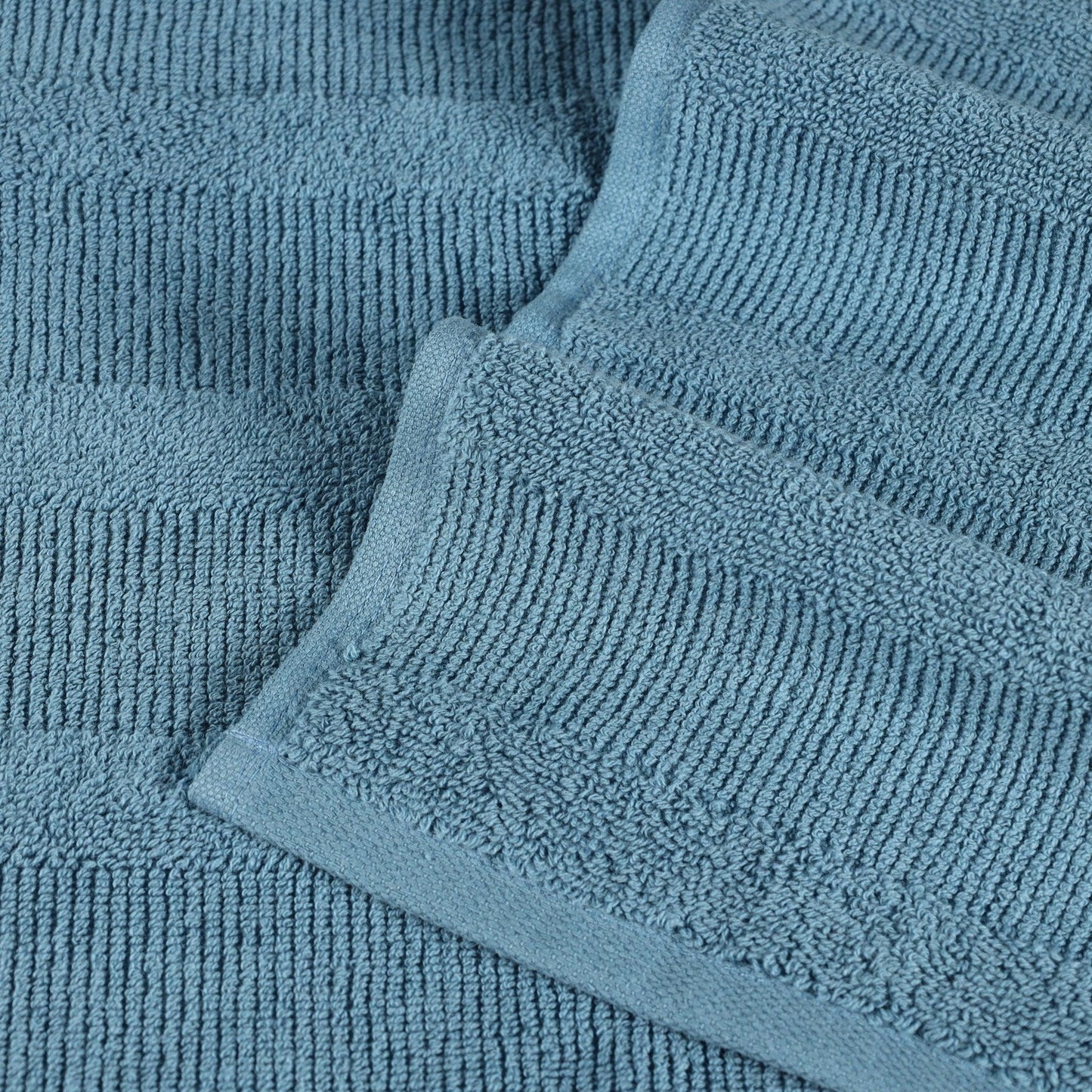 Ribbed Turkish Cotton 3-Piece Solid Quick-Dry Assorted Highly Absorbent Towel Set - Denim Blue