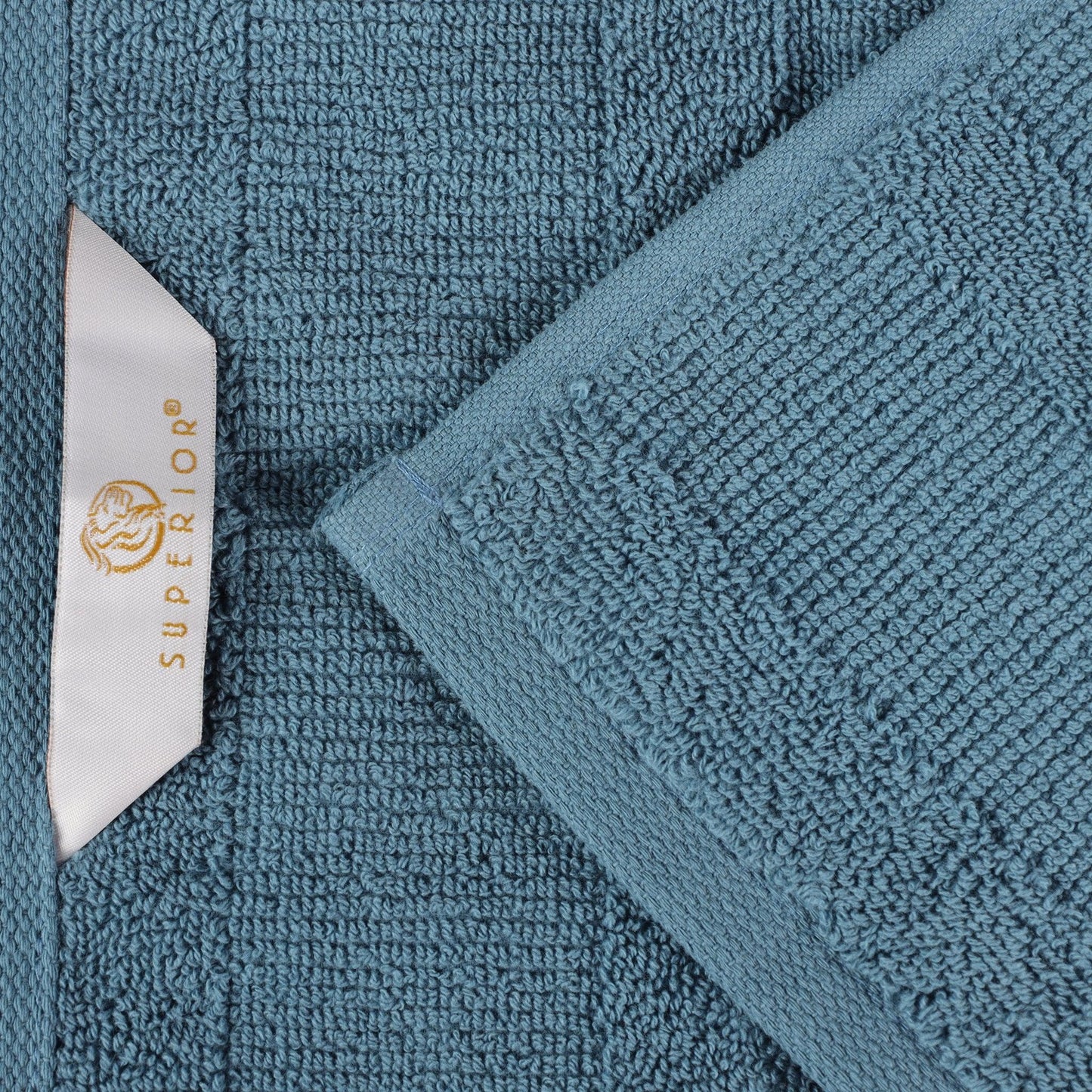 Ribbed Cotton Medium Weight 6 Piece Bath Towel Set - Denim Blue