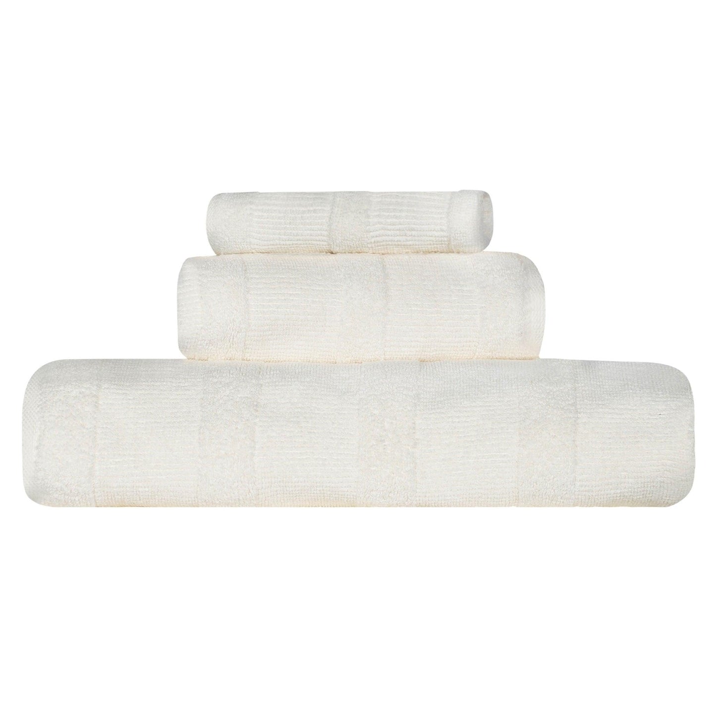 Ribbed Turkish Cotton 3-Piece Solid Quick-Dry Assorted Highly Absorbent Towel Set - Ivory