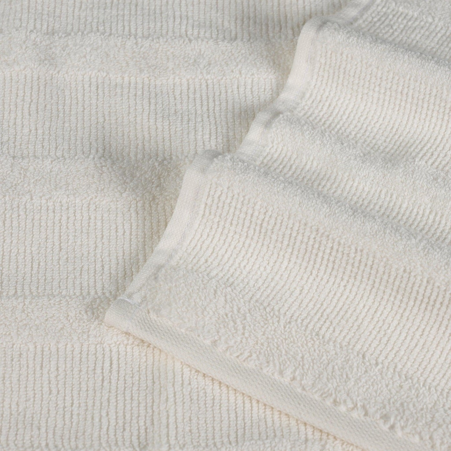 Ribbed Turkish Cotton 3-Piece Solid Quick-Dry Assorted Highly Absorbent Towel Set - Ivory