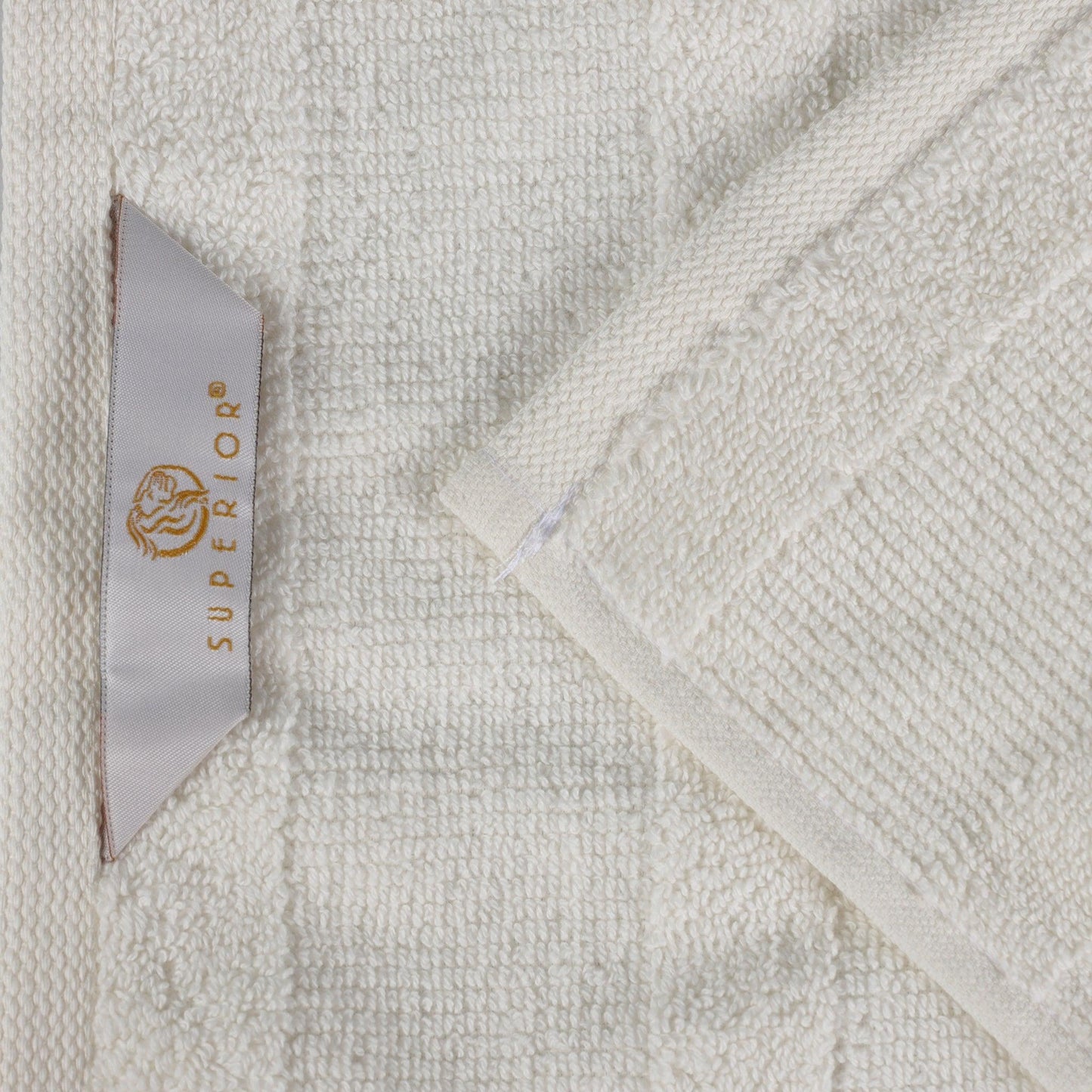 Ribbed Cotton Medium Weight 6 Piece Bath Towel Set - Ivory