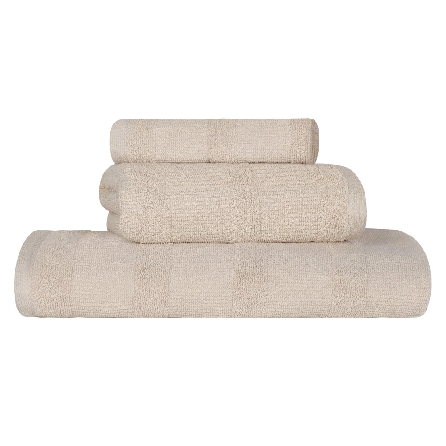 Ribbed Turkish Cotton 3-Piece Solid Quick-Dry Assorted Highly Absorbent Towel Set - Stone