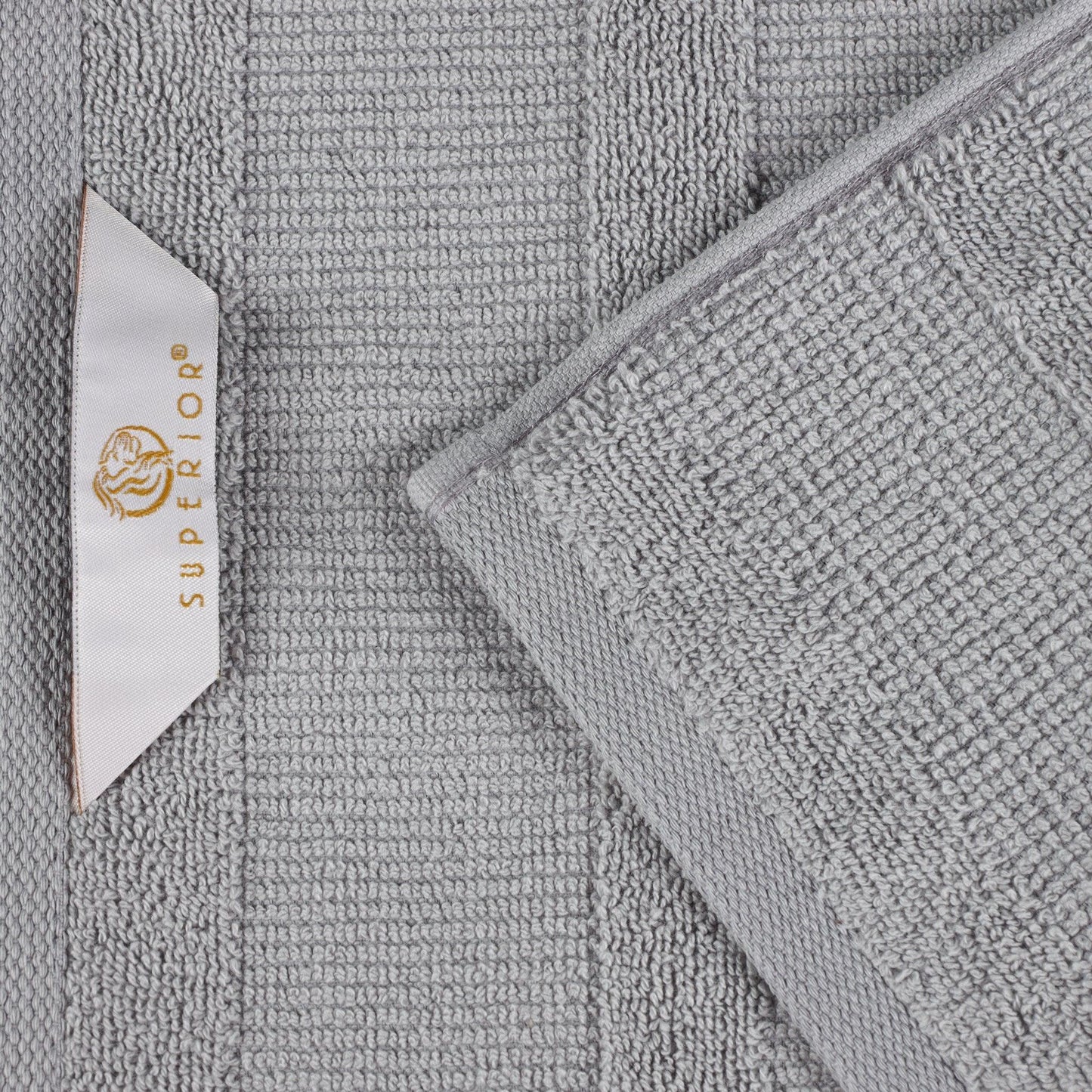 Ribbed Cotton Medium Weight 6 Piece Bath Towel Set - Silver
