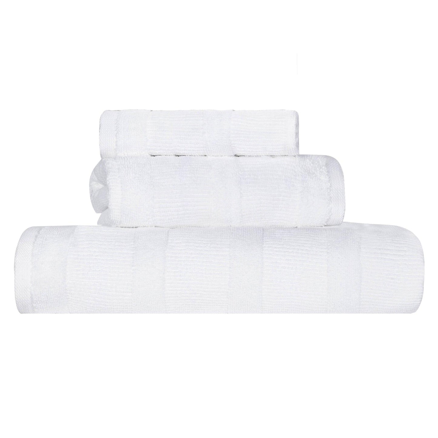 Ribbed Turkish Cotton 3-Piece Solid Quick-Dry Assorted Highly Absorbent Towel Set - White
