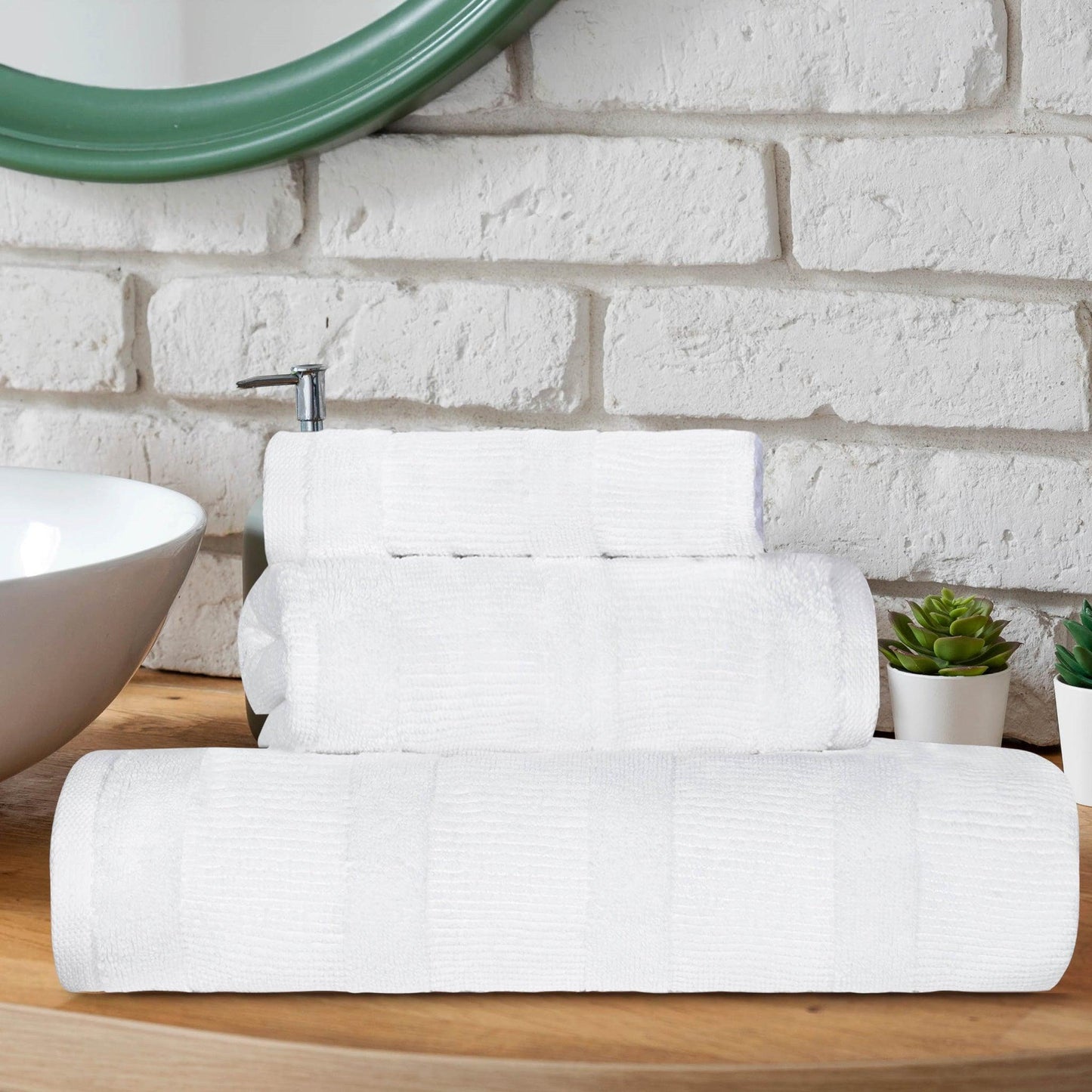 Ribbed Turkish Cotton 3-Piece Solid Quick-Dry Assorted Highly Absorbent Towel Set - White