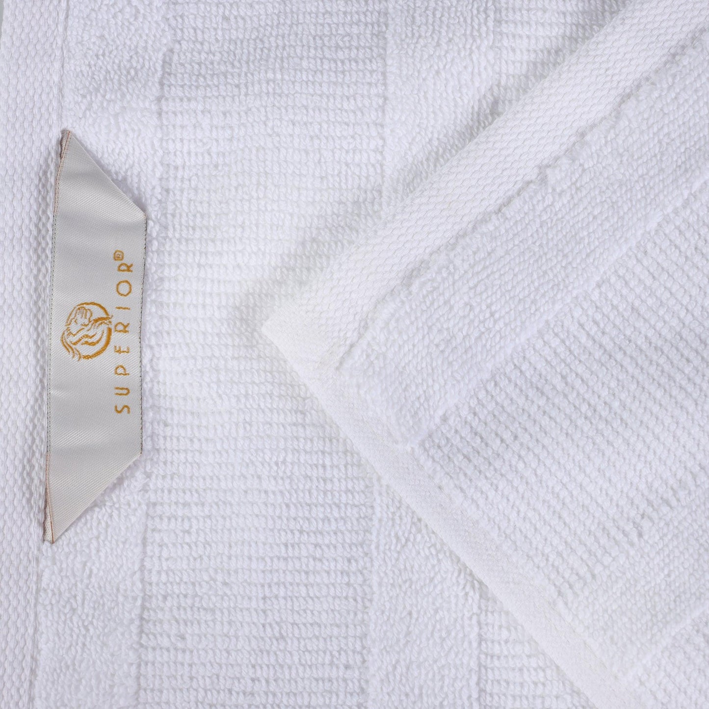 Ribbed Cotton Medium Weight 6 Piece Bath Towel Set - White