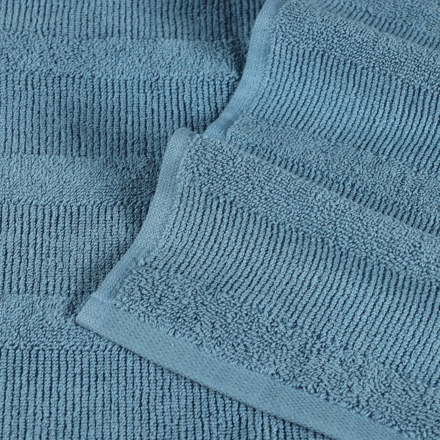Ribbed Cotton Medium Weight 6 Piece Bath Towel Set - Denim Blue