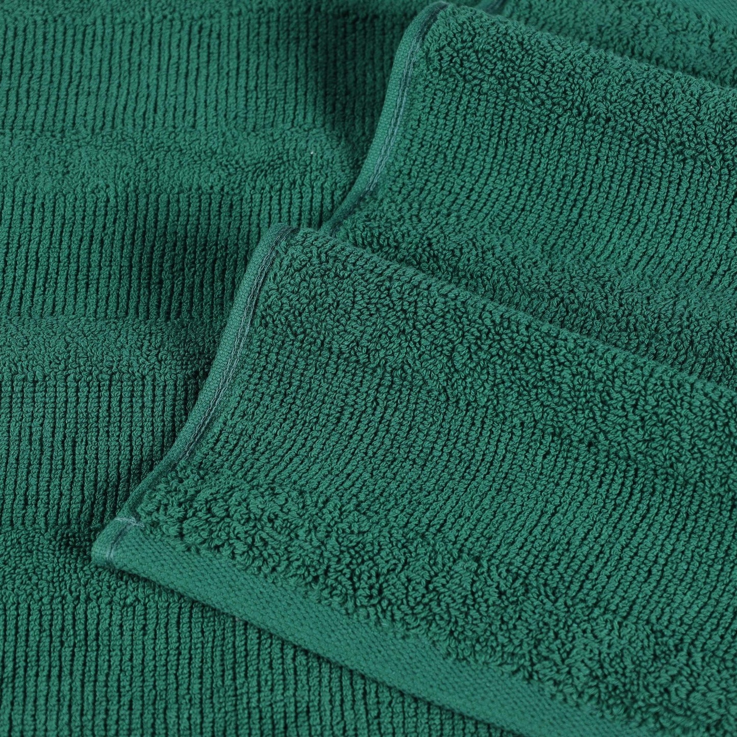 Ribbed Cotton Medium Weight 6 Piece Bath Towel Set- Evergreen