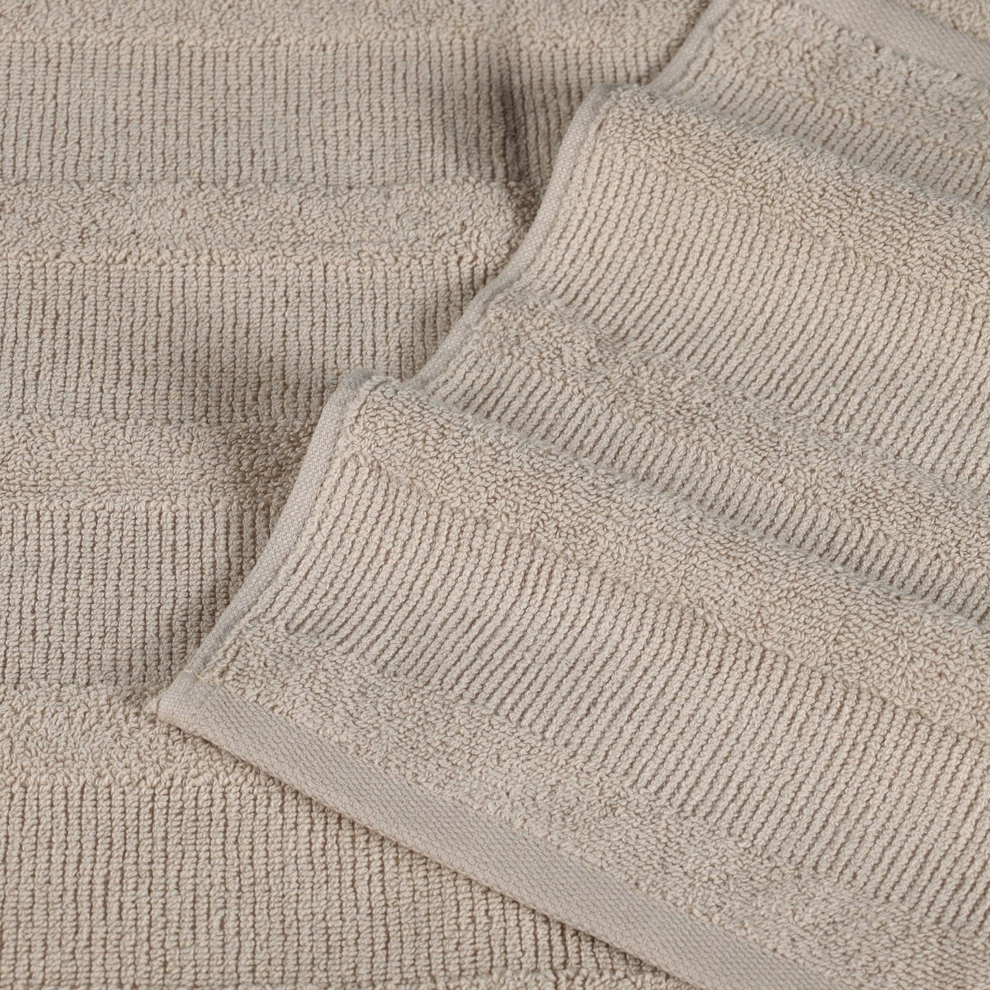 Ribbed Cotton Medium Weight 6 Piece Bath Towel Set - Stone