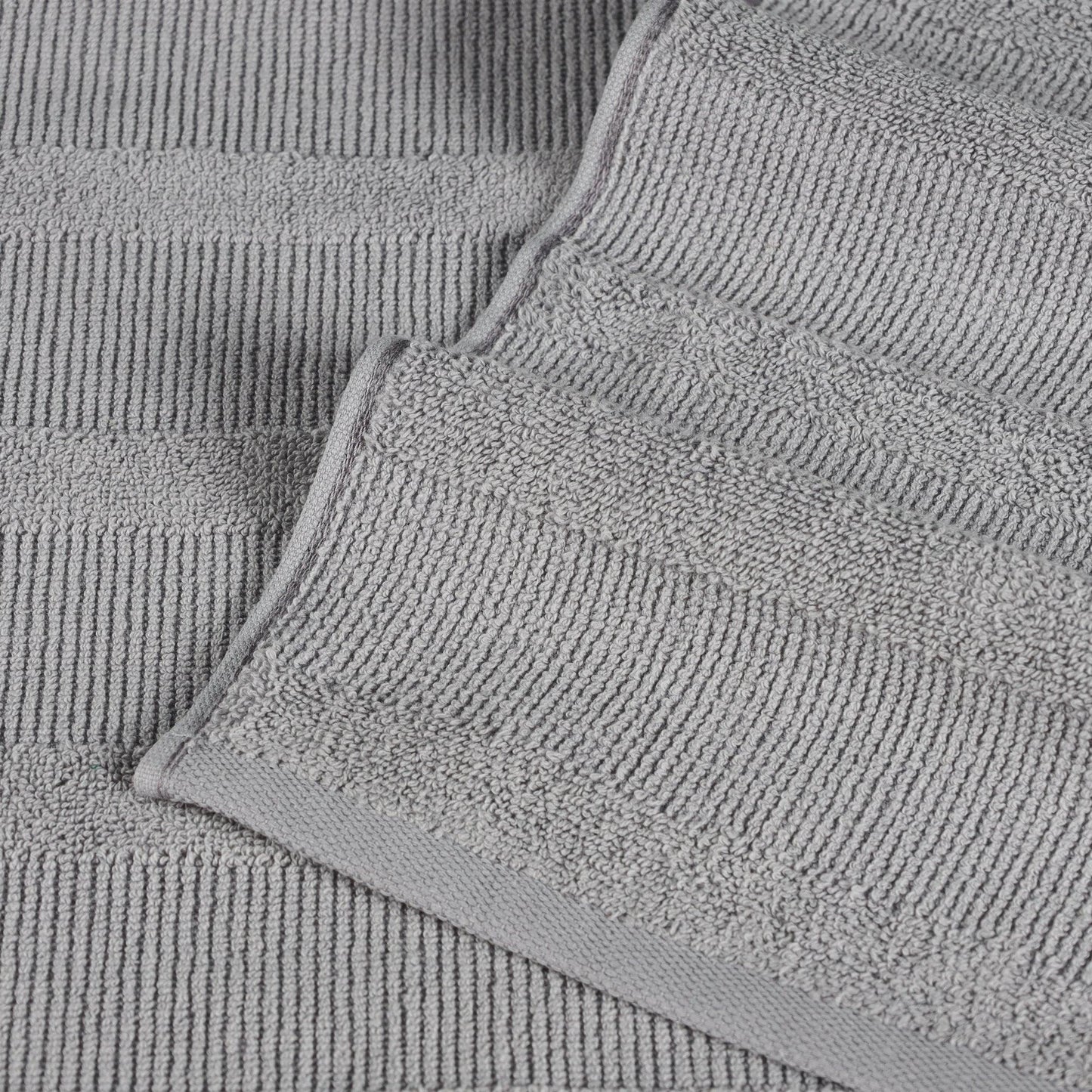 Ribbed Cotton Medium Weight 6 Piece Bath Towel Set - Silver
