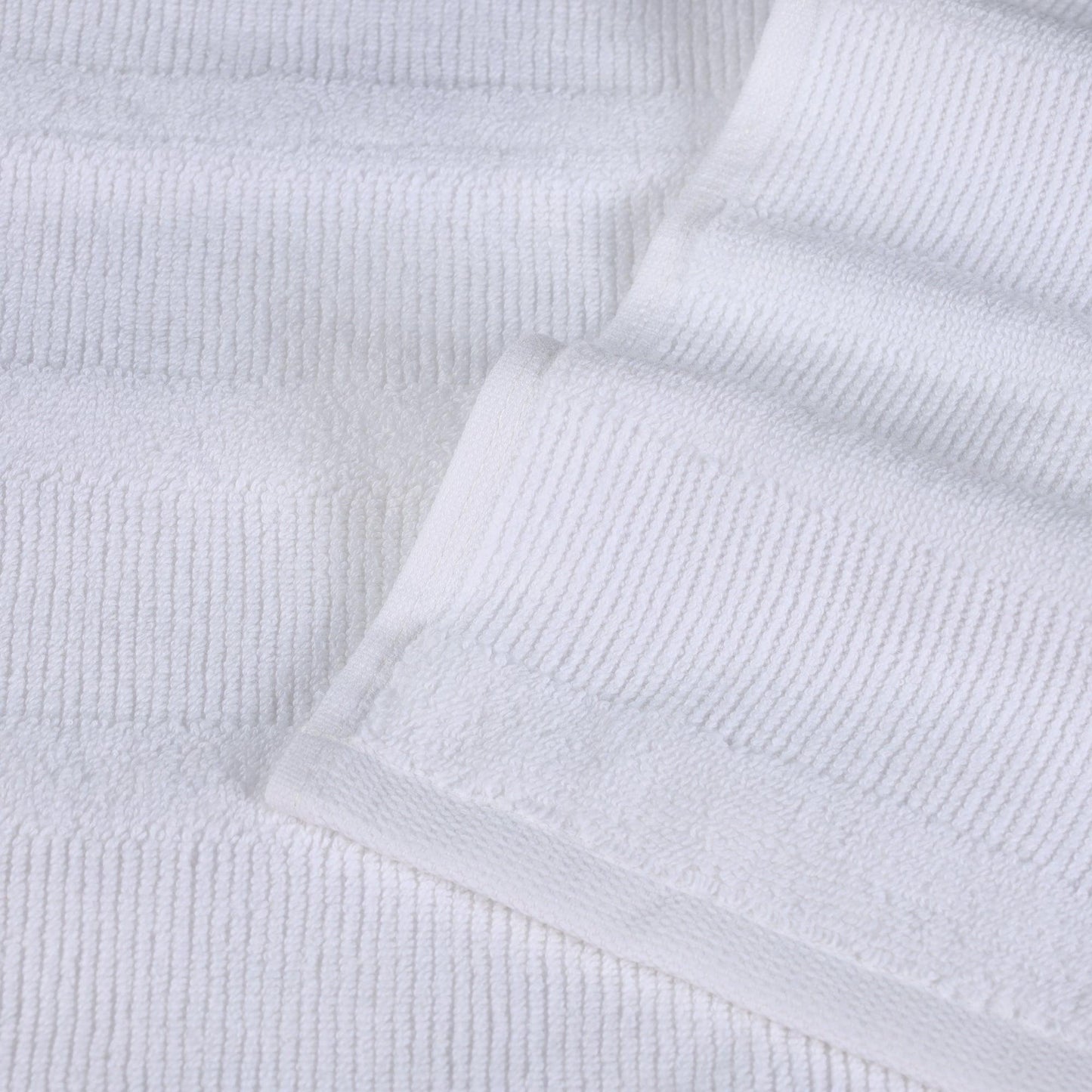 Ribbed Cotton Medium Weight 6 Piece Bath Towel Set - White