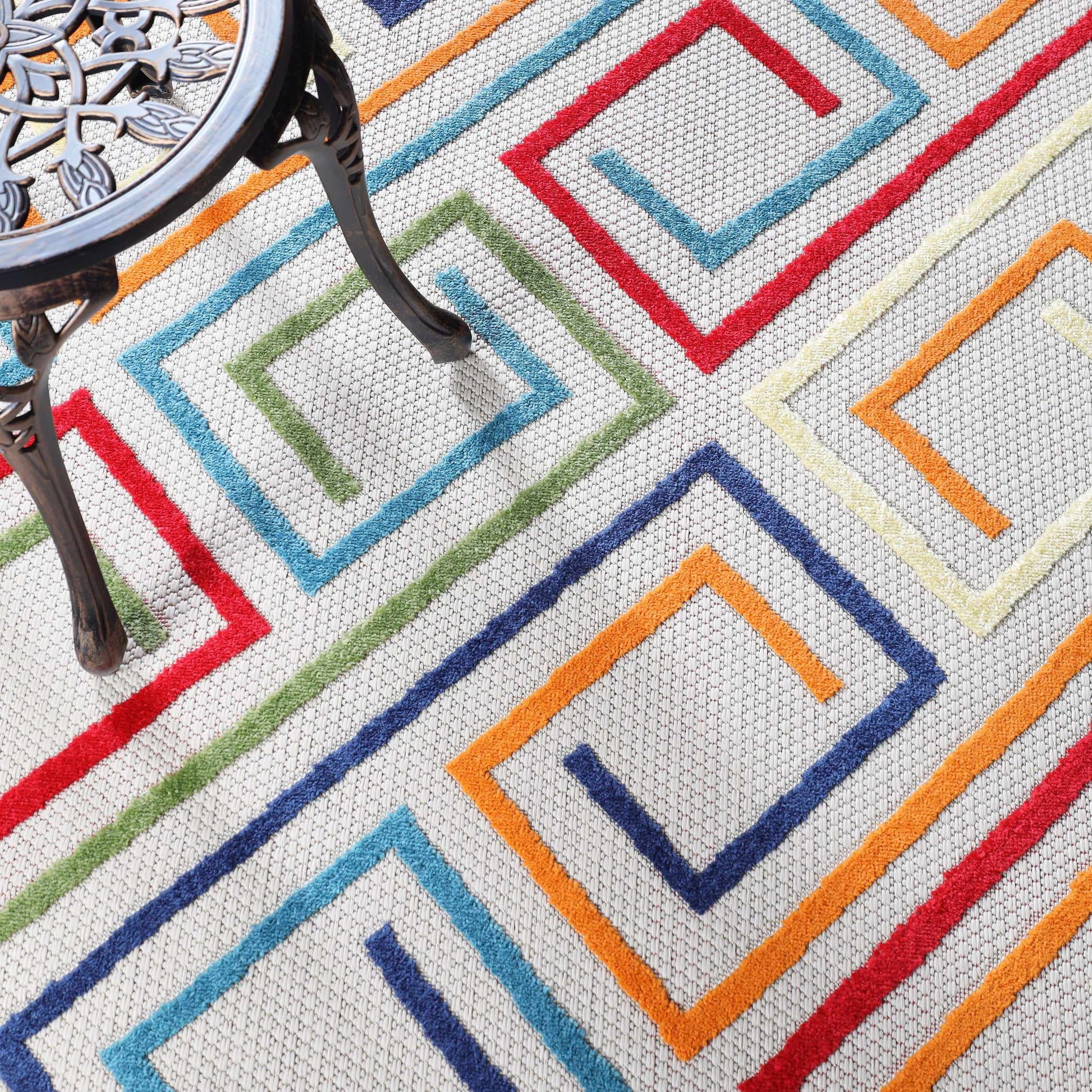 Superior Area Rug Indoor Outdoor Geometric Modern Rug - Cream