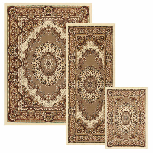 Superior Tayana Traditional Oriental Floral Medallion 3-Piece Indoor Area Rug Set - Caramel
