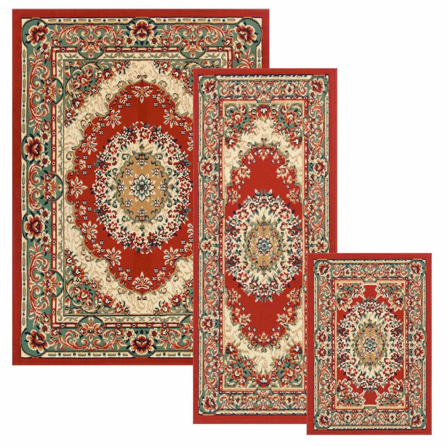 Superior Tayana Traditional Oriental Floral Medallion 3-Piece Indoor Area Rug Set - Red