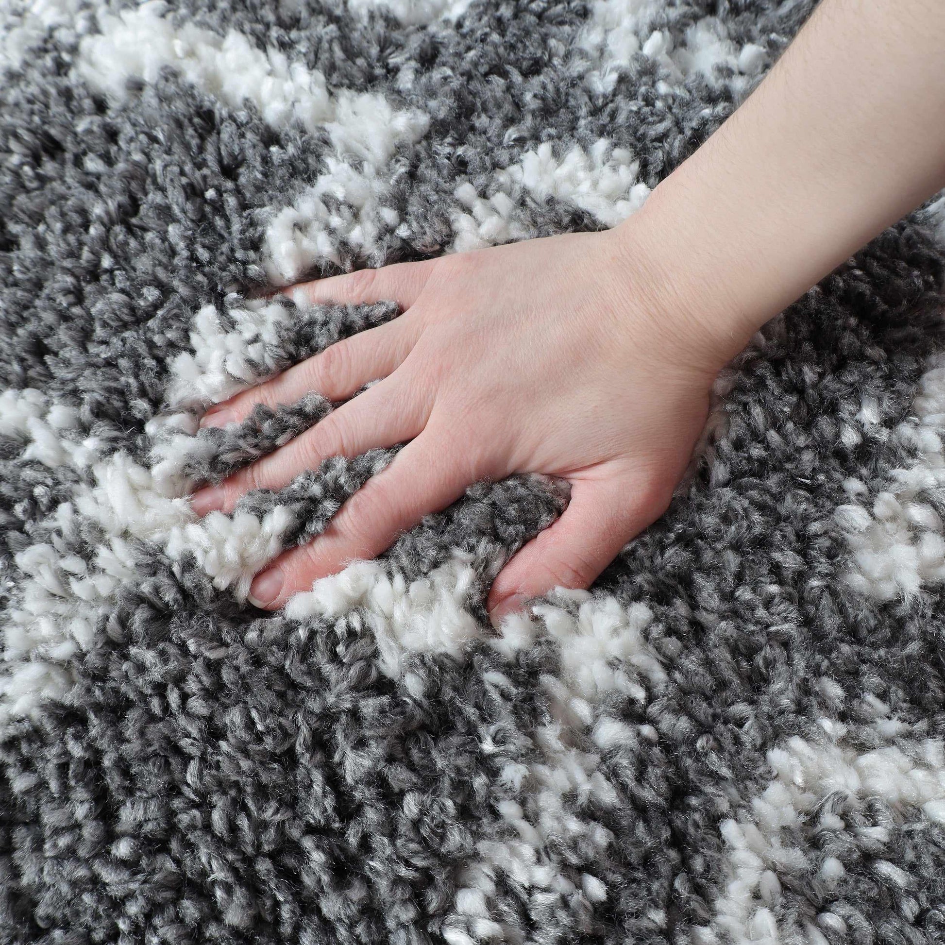 Superior Boho Geometric Diamonds Indoor Plush Shag Area Rug - Cream-Black