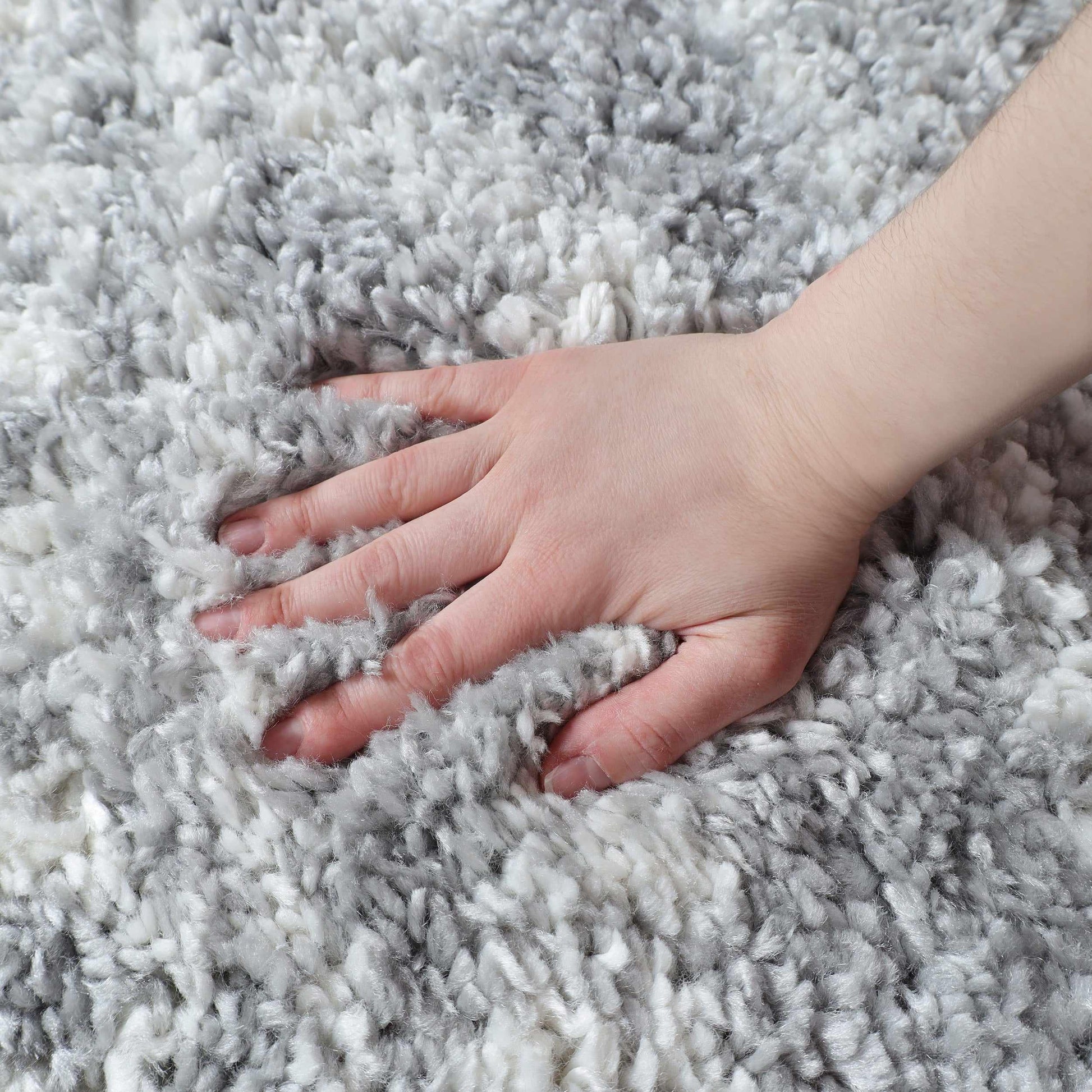 Superior Geometric Bohemian Indoor Plush Shag Area Rug - Cream-Grey