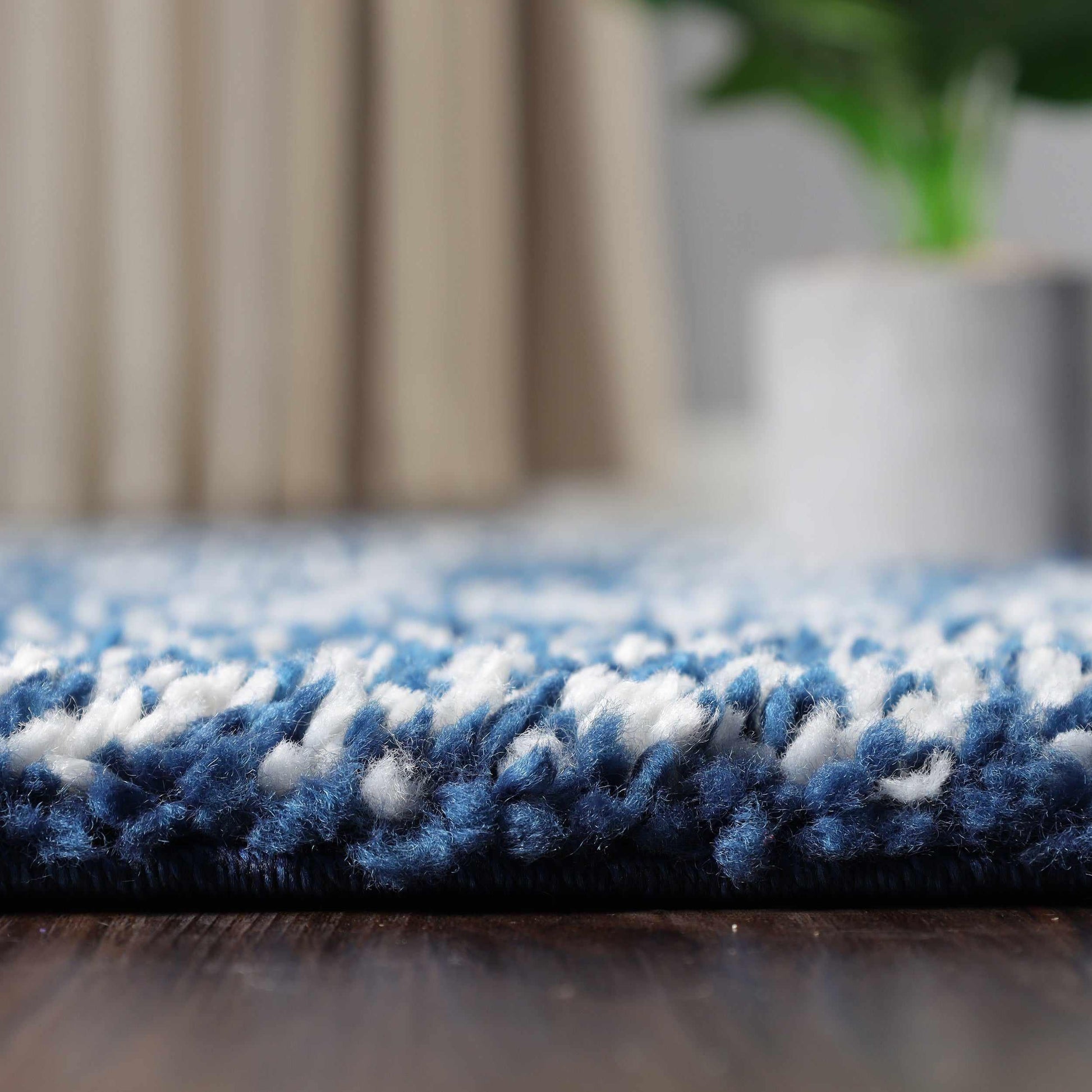 Superior Geometric Bohemian Indoor Plush Shag Area Rug - Cream-Blue