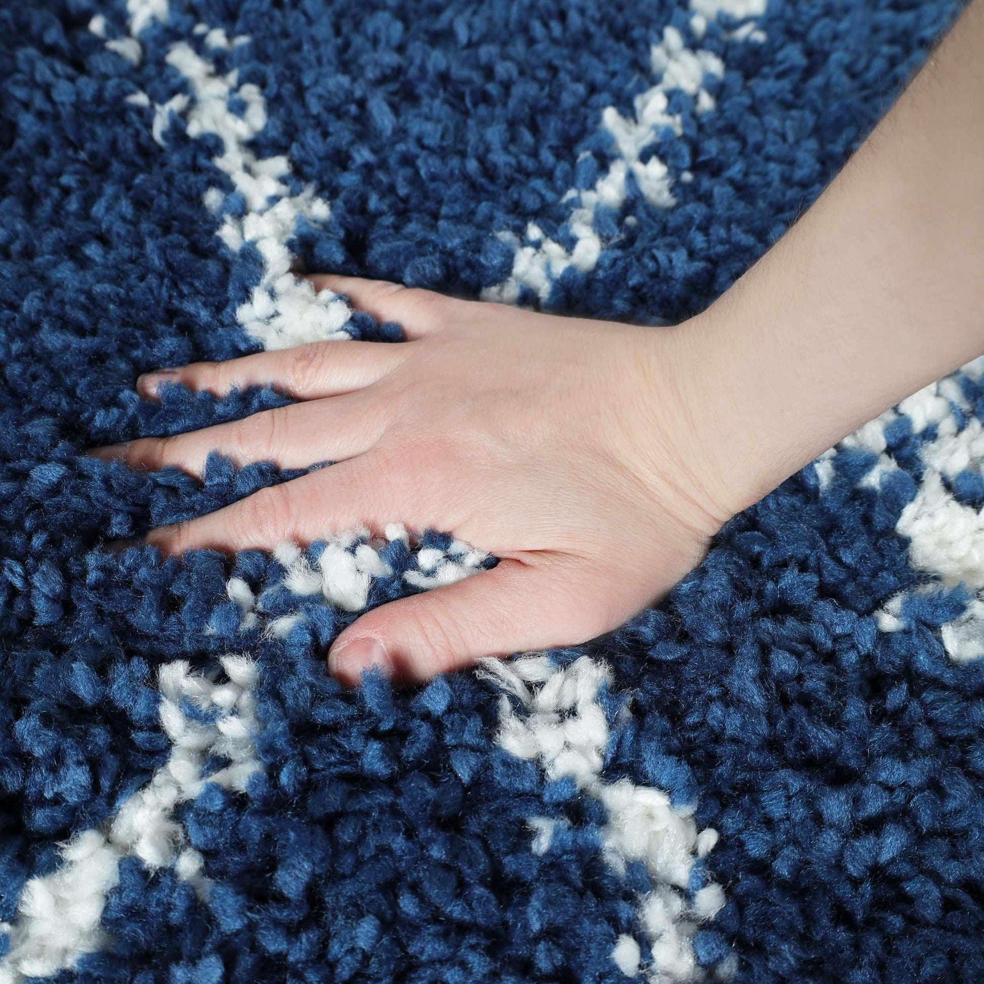 Superior Boho Tribal Geometric Indoor Shag Area Rug with Tassels - Cream-Blue