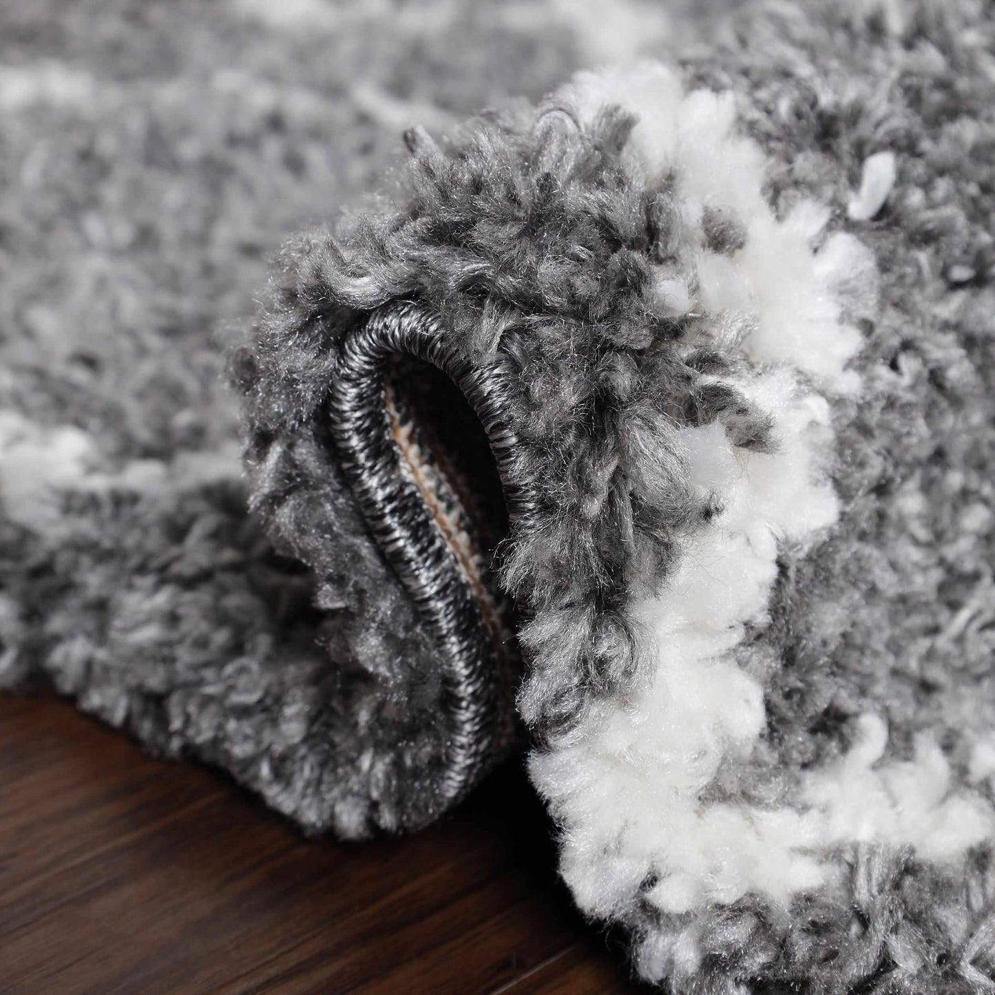 Superior Boho Geometric Diamonds Indoor Plush Shag Area Rug with Tassels - Grey-Cream