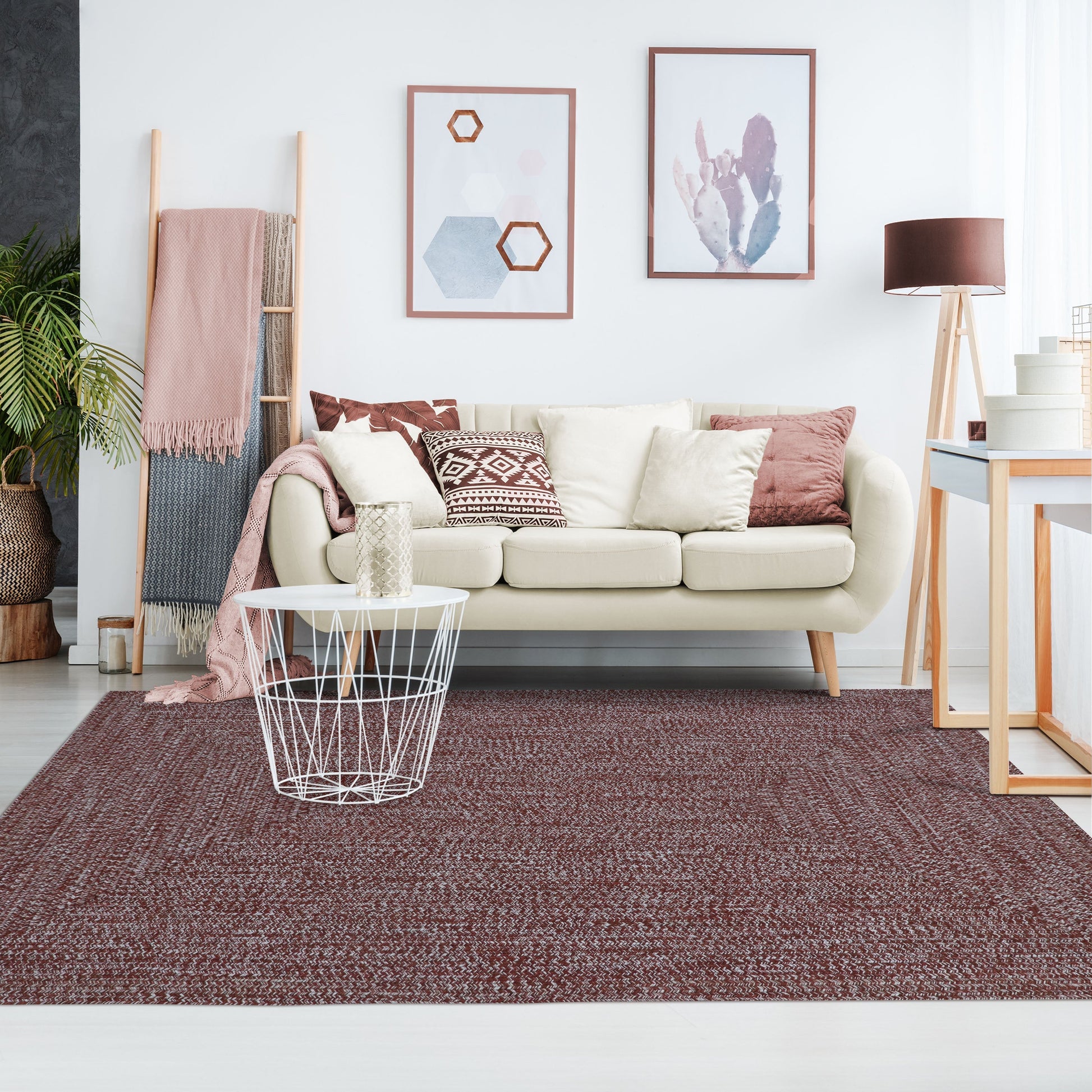 Multi Toned Braided Area Rug Bohemian Indoor Outdoor Rugs - Brick-White