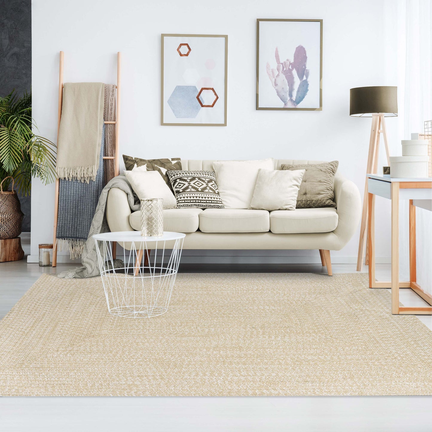 Multi Toned Braided Area Rug Bohemian Indoor Outdoor Rugs - Cream-White