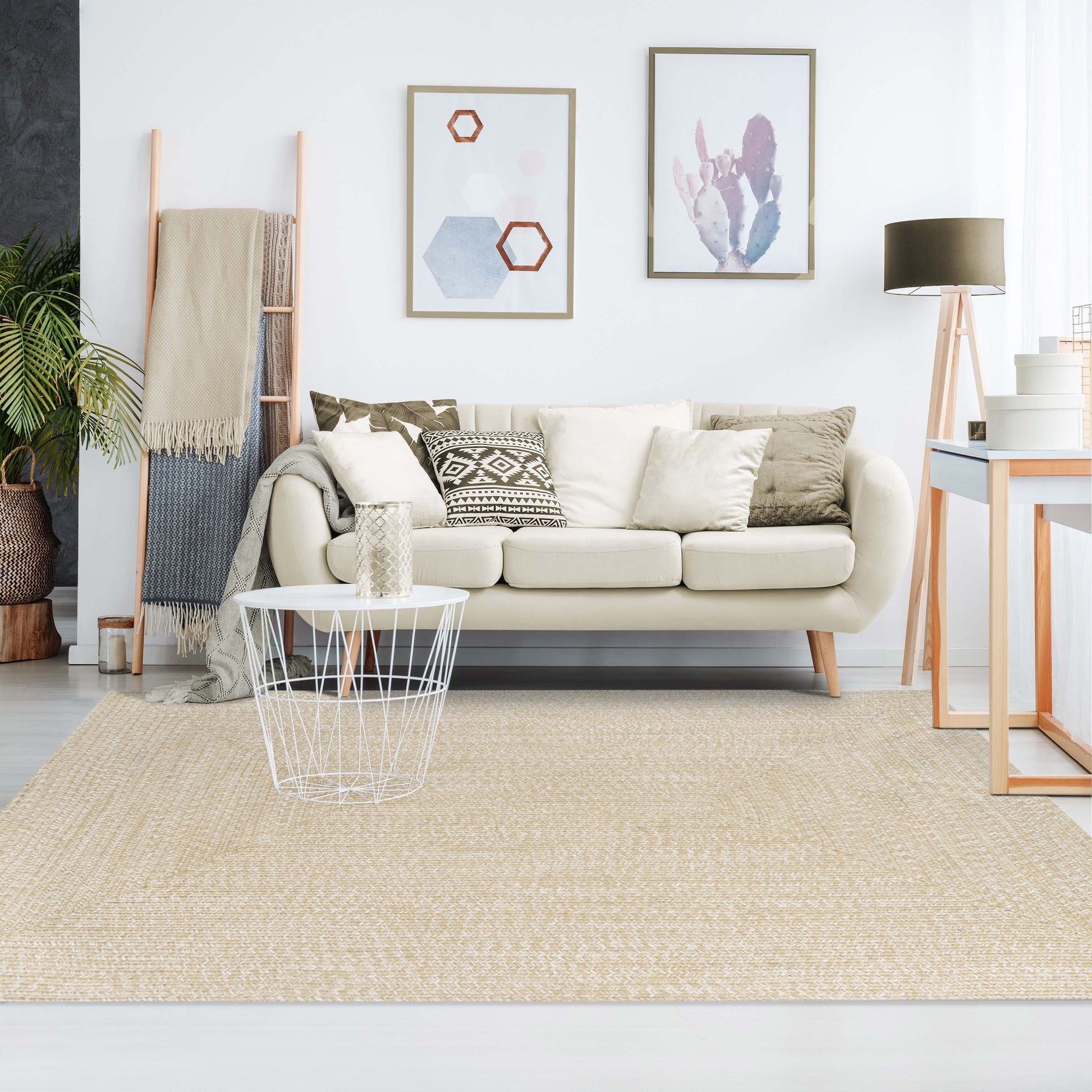 Multi Toned Braided Area Rug Bohemian Indoor Outdoor Rugs - Cream-White