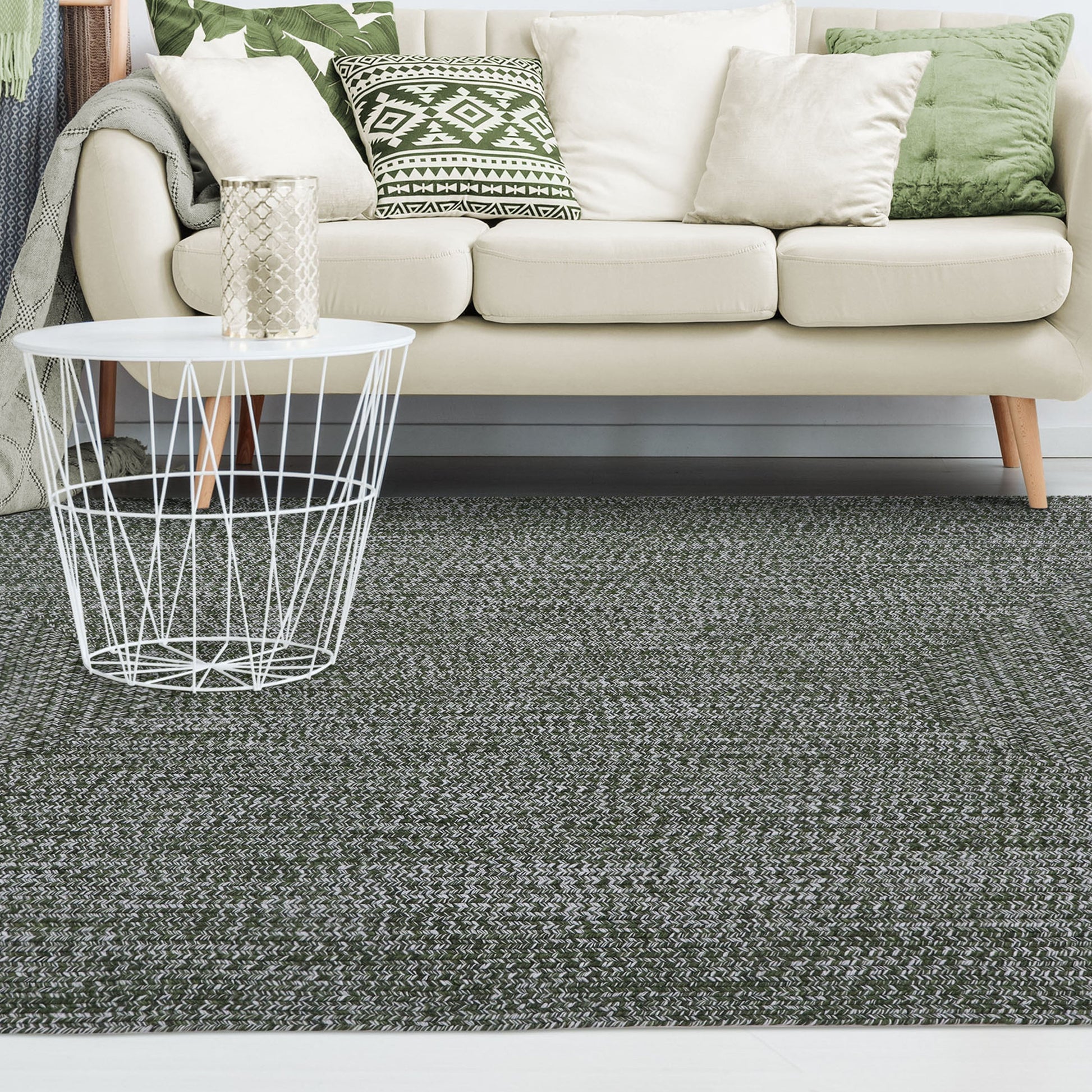 Multi Toned Braided Area Rug Bohemian Indoor Outdoor Rugs - Green-White