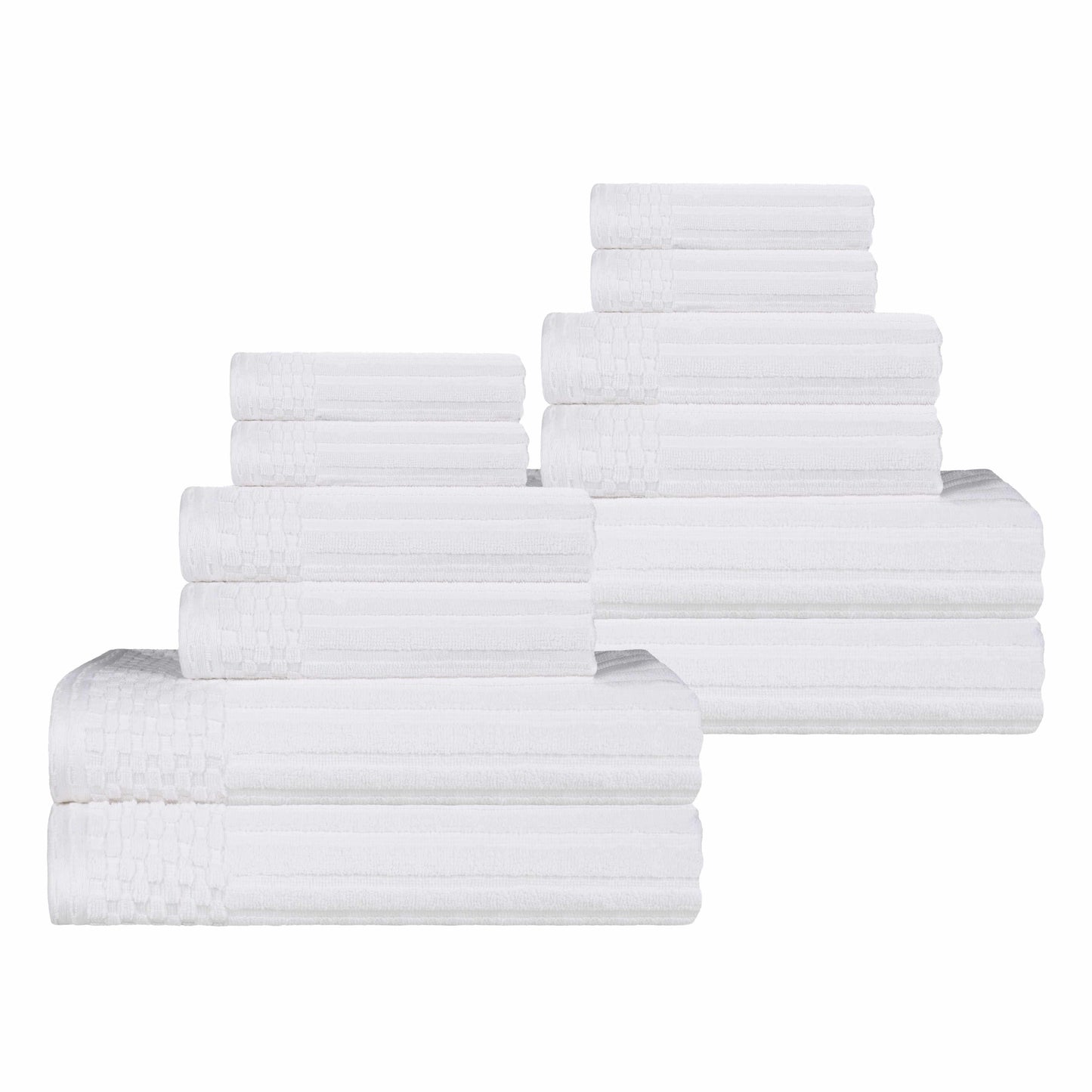 Ribbed Textured Cotton Medium Weight 12 Piece Towel Set - White