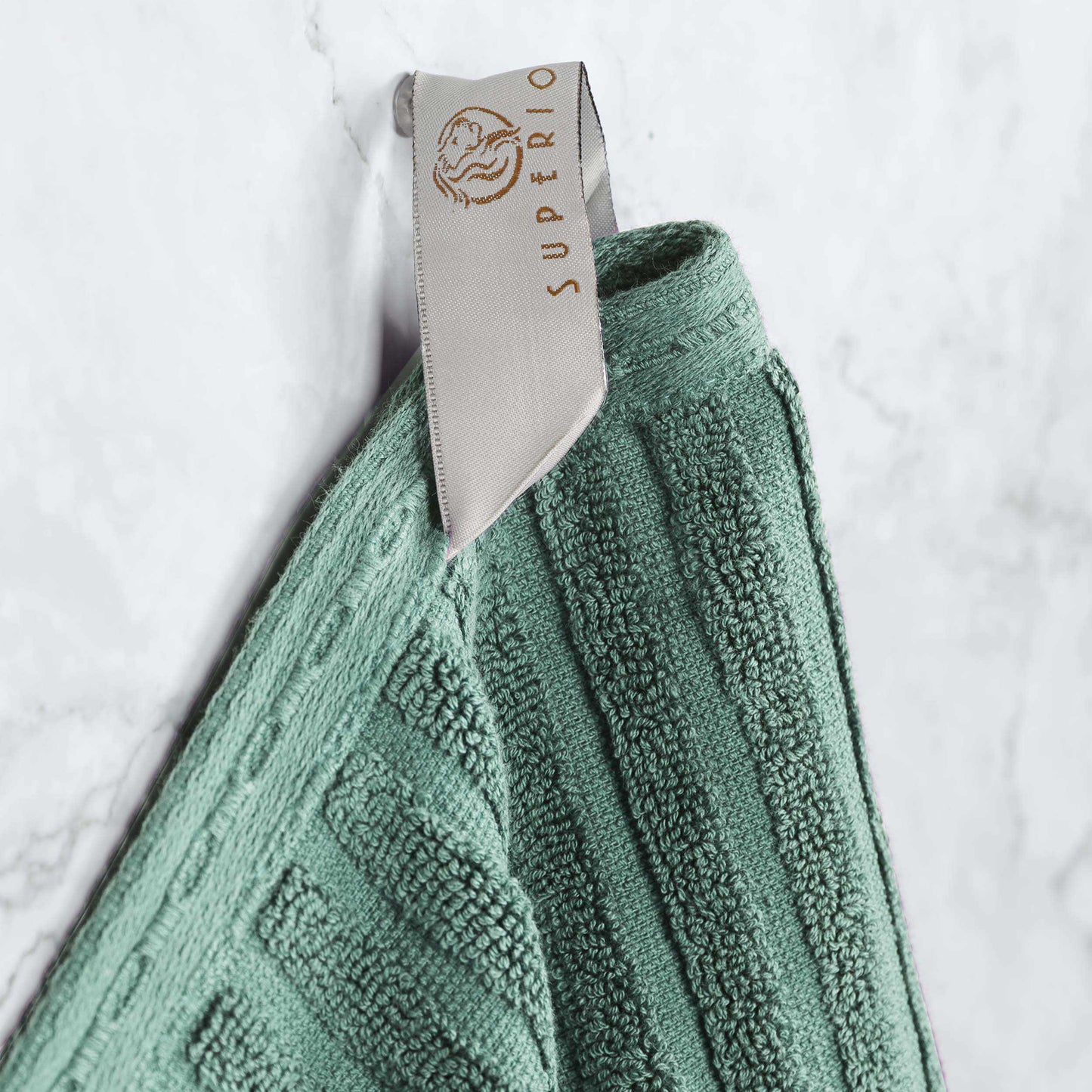 Ribbed Textured Cotton Medium Weight 12 Piece Towel Set - Basil