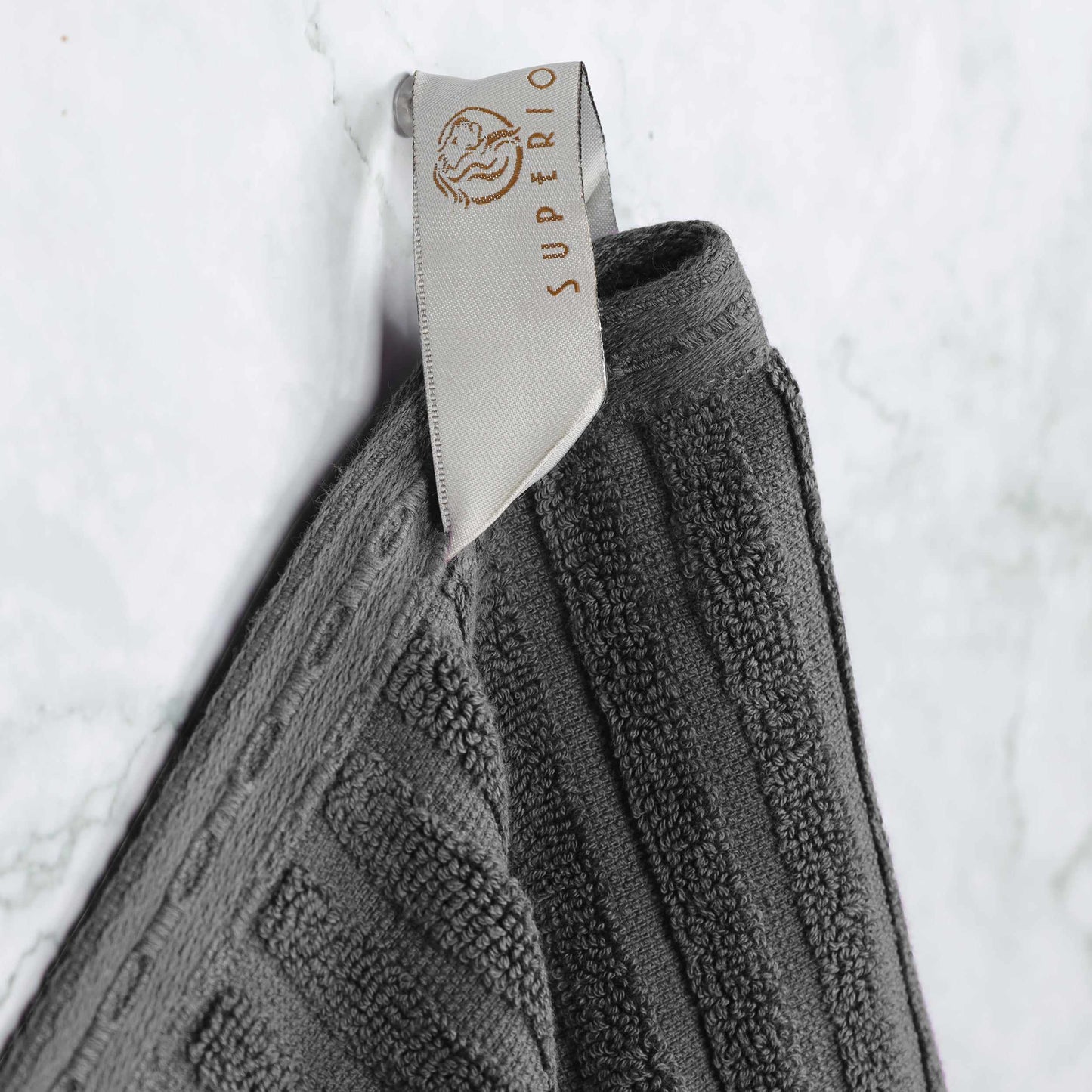 Ribbed Textured Cotton Medium Weight 12 Piece Towel Set - Charcoal