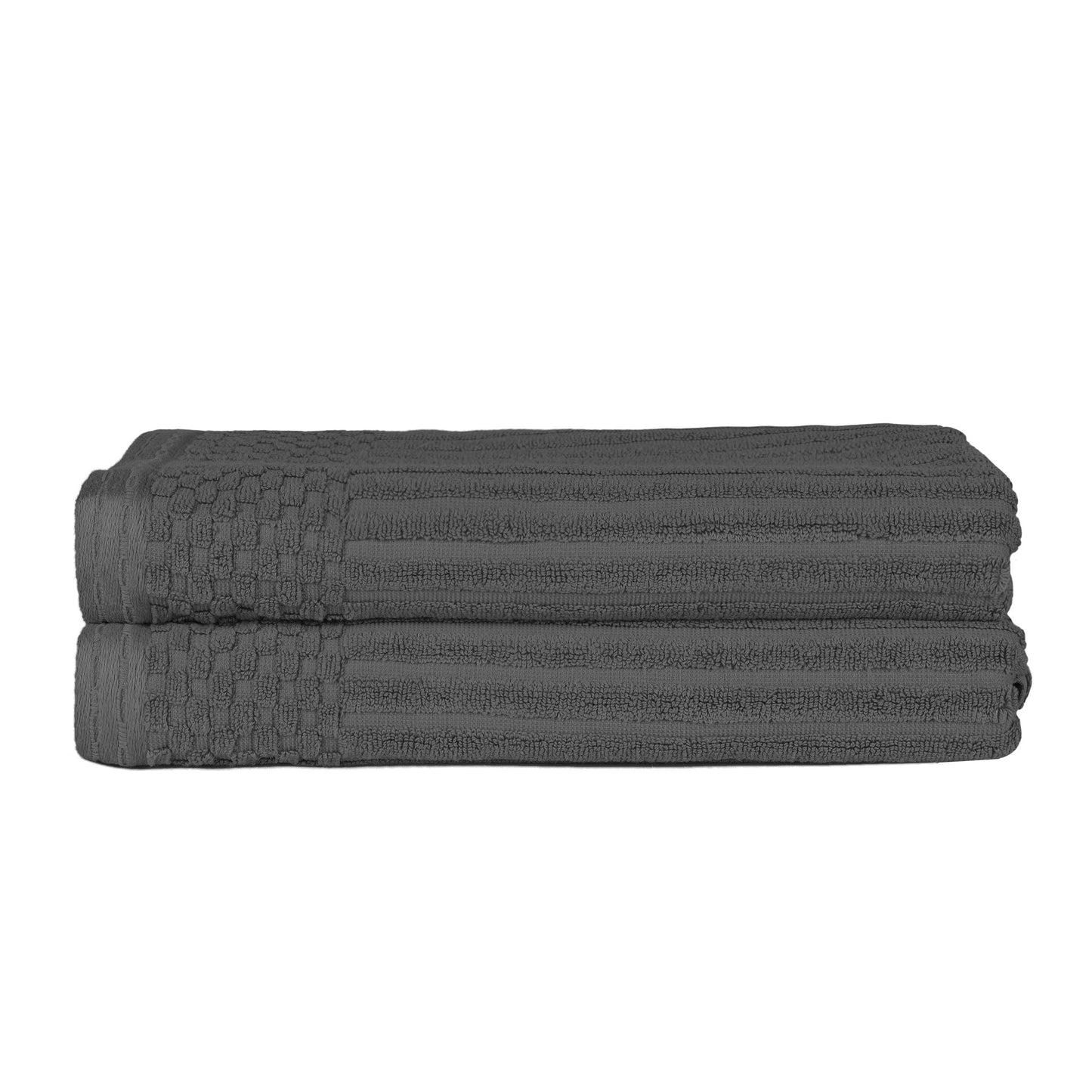 Superior Soho Ribbed Textured Cotton Ultra-Absorbent Bath Sheet & Bath Towel Set - Charcoal
