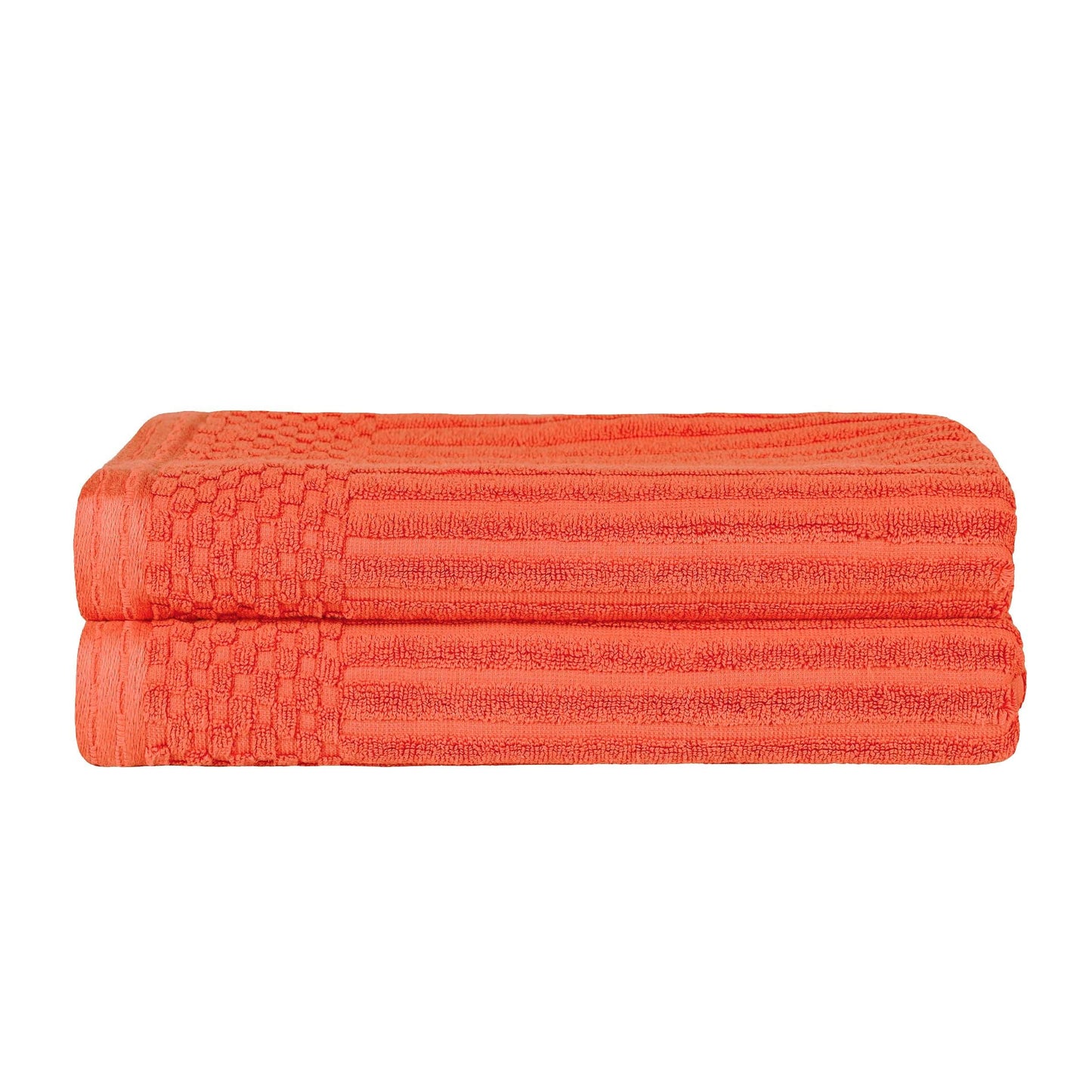 Superior Soho Ribbed Textured Cotton Ultra-Absorbent Bath Sheet & Bath Towel Set - Coral