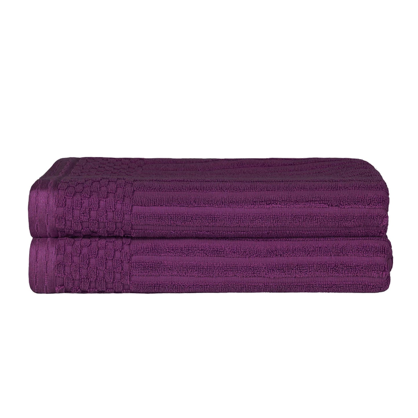 Superior Soho Ribbed Textured Cotton Ultra-Absorbent Bath Sheet & Bath Towel Set - Plum