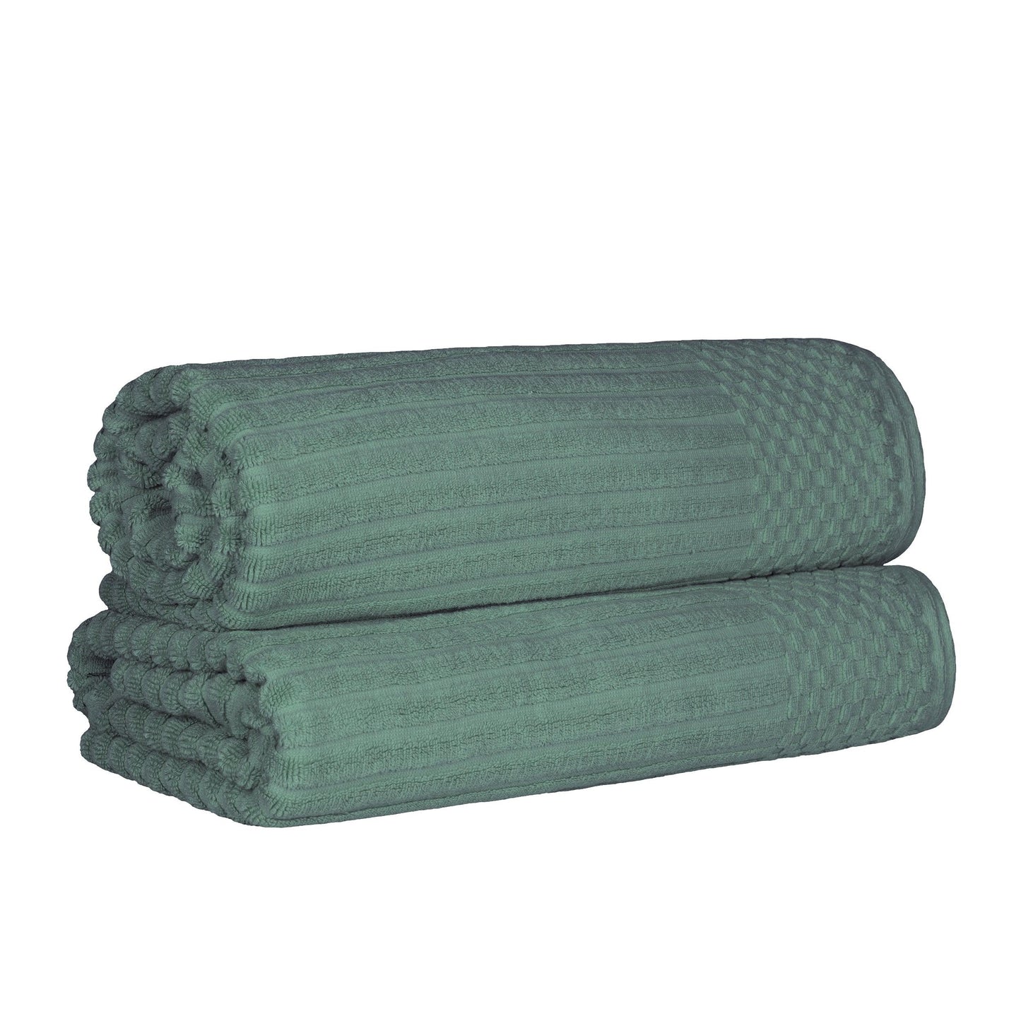 Ribbed Textured Cotton Bath Sheet Ultra-Absorbent Towel Set - Basil